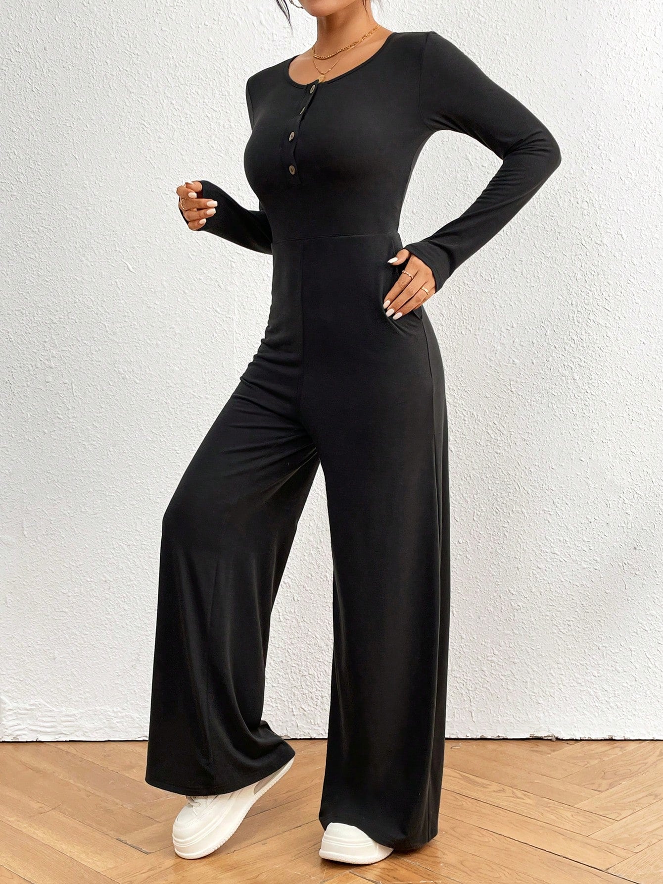 Essnce Button-front Solid Jumpsuit