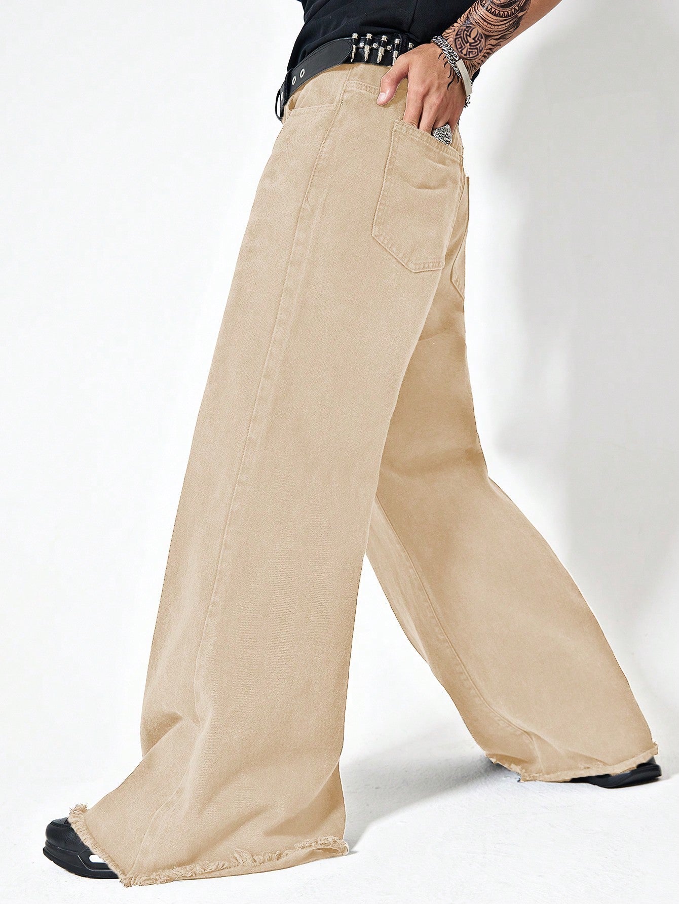 Manfinity Men's Fashionable Wide-leg Denim Flared Pants