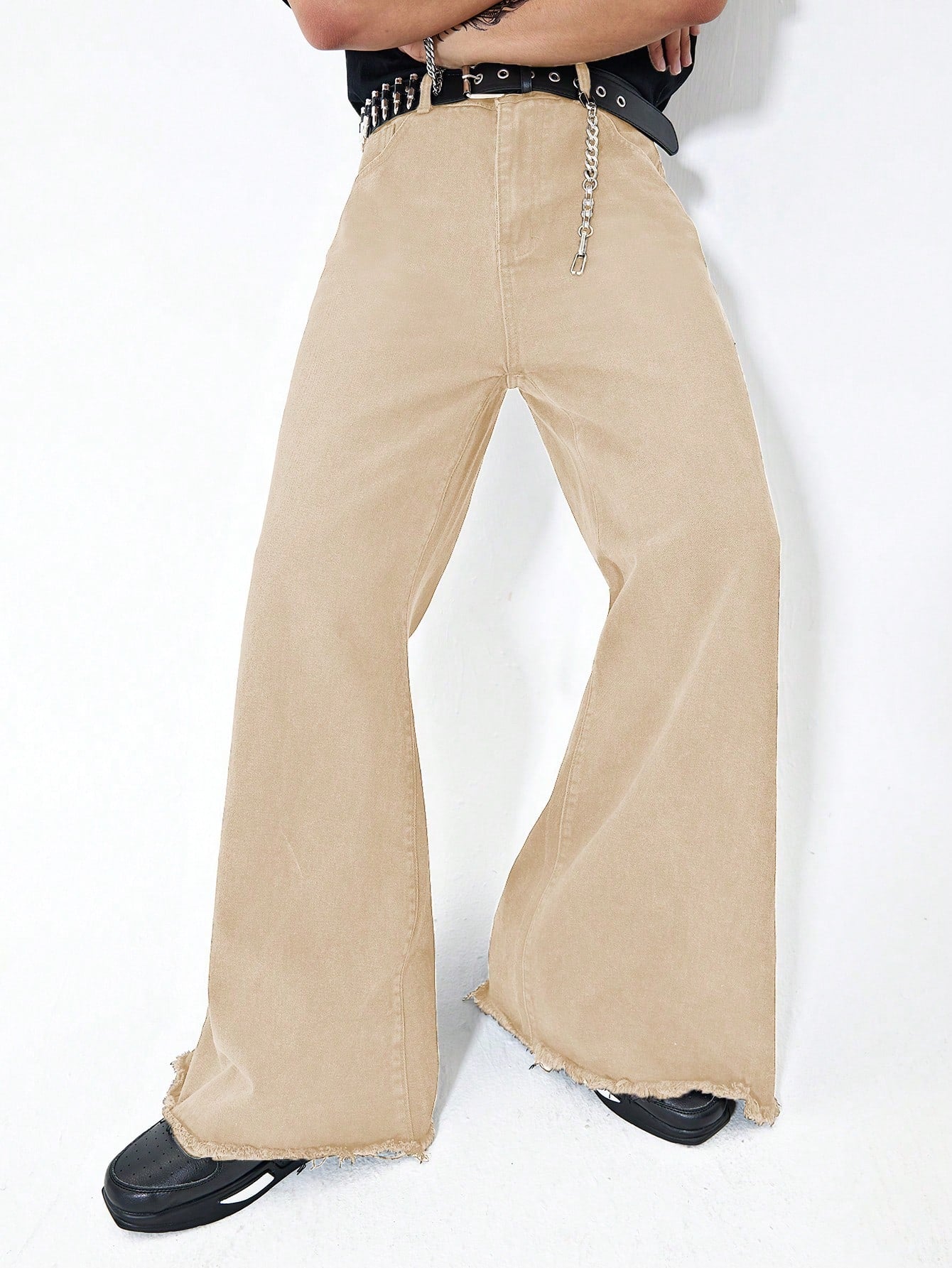 Manfinity Men's Fashionable Wide-leg Denim Flared Pants