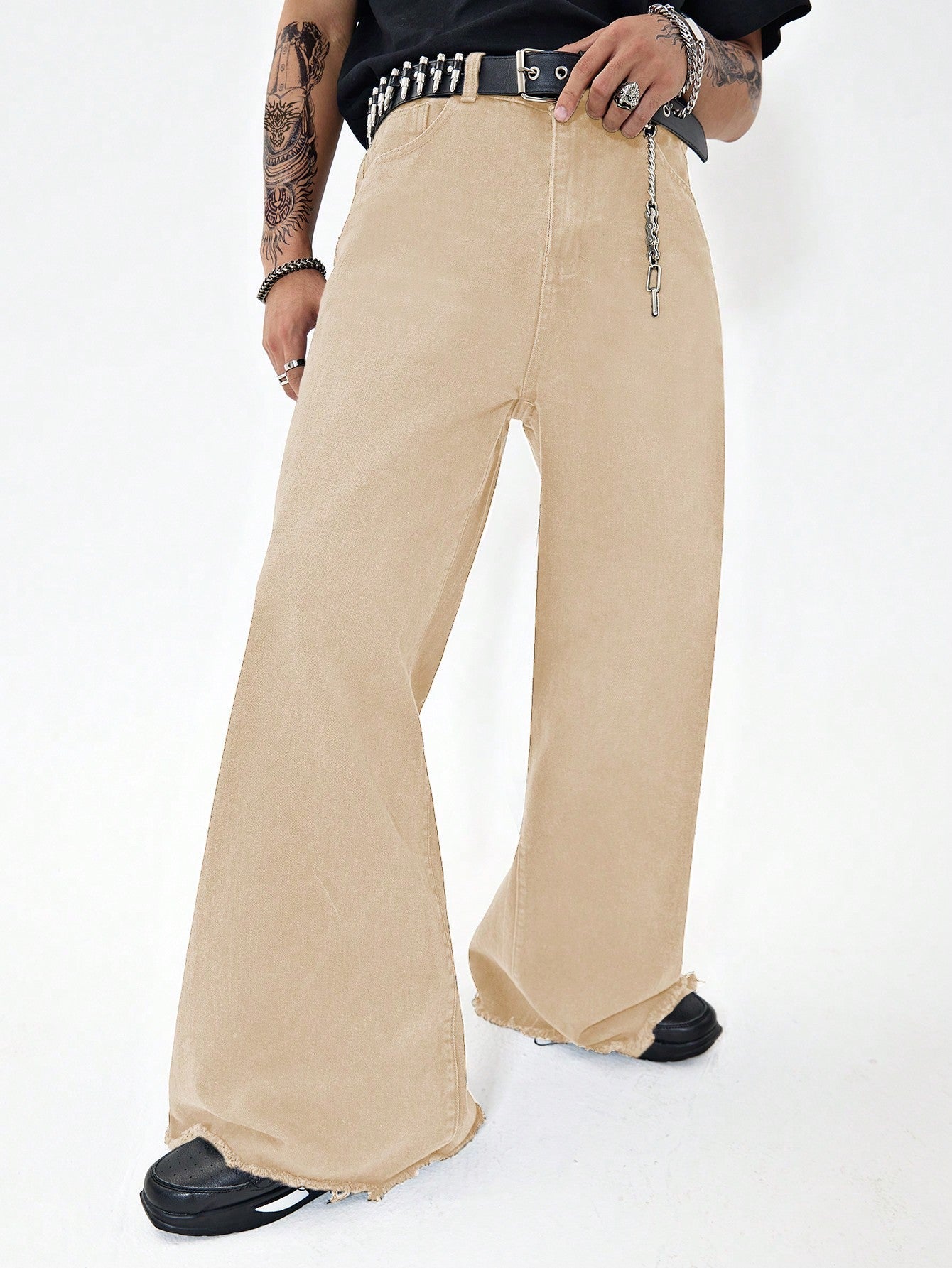 Manfinity Men's Fashionable Wide-leg Denim Flared Pants