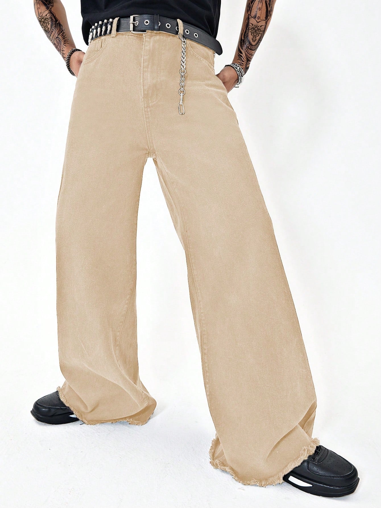 Manfinity Men's Fashionable Wide-leg Denim Flared Pants