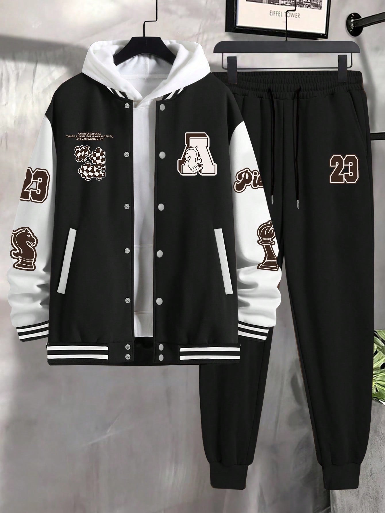 Men's Colorblock Letter Pattern Jacket And Joggers Two-piece Set