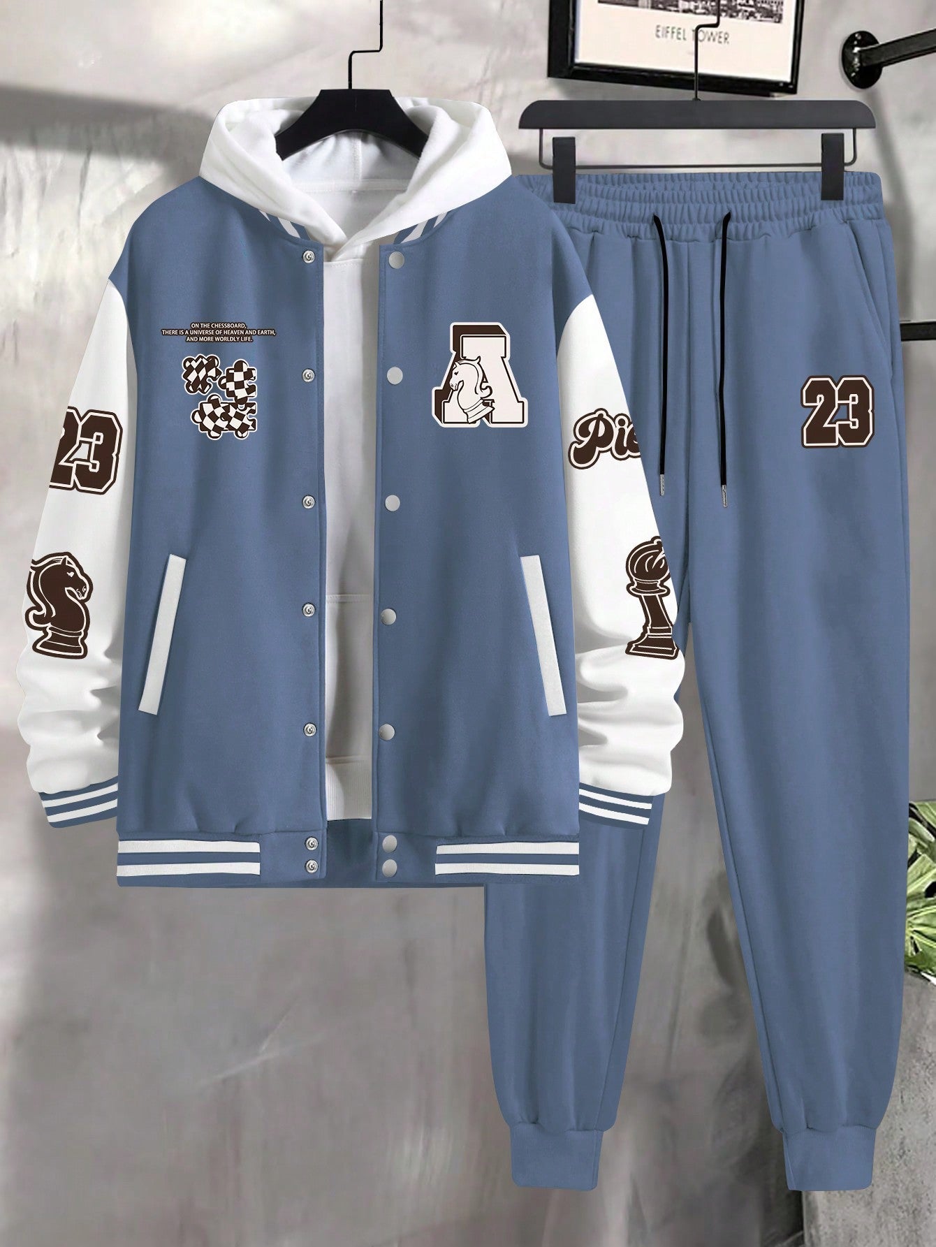 Men's Colorblock Letter Pattern Jacket And Joggers Two-piece Set