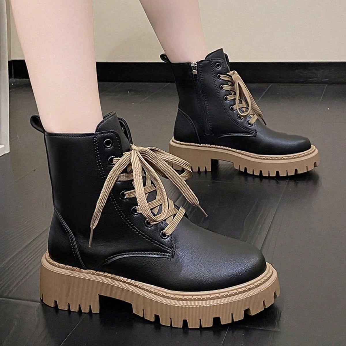 Ladies' Thick Sole, Lightweight Boots, Lace-Up/Side Pull & Double Wear Leather Boots, Two Options Of Furry, Fashionable Boots