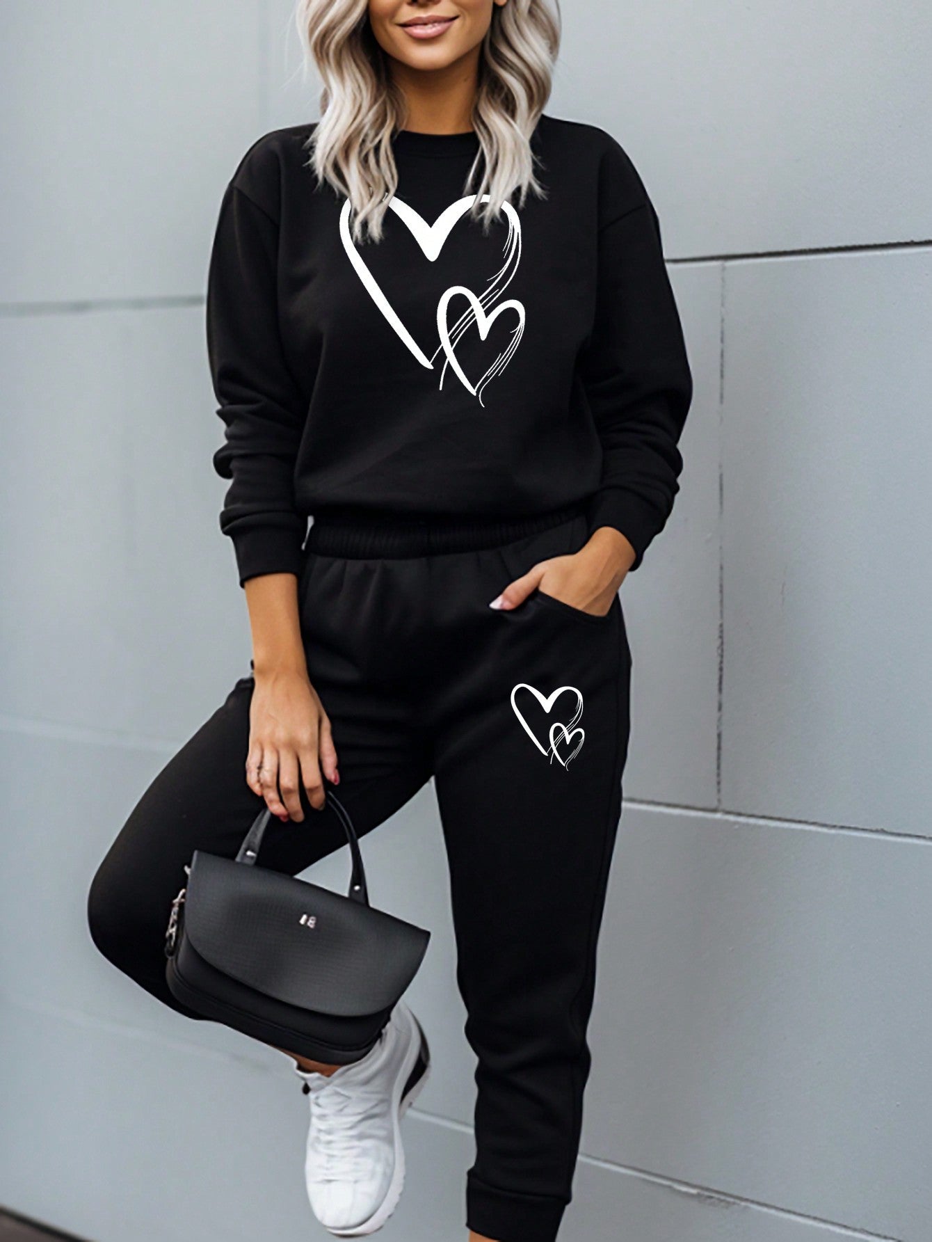 Letter Graphic Drop Shoulder Sweatshirt & Sweatpants