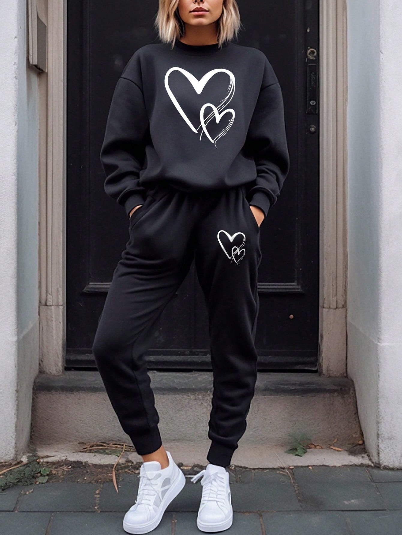 Letter Graphic Drop Shoulder Sweatshirt & Sweatpants