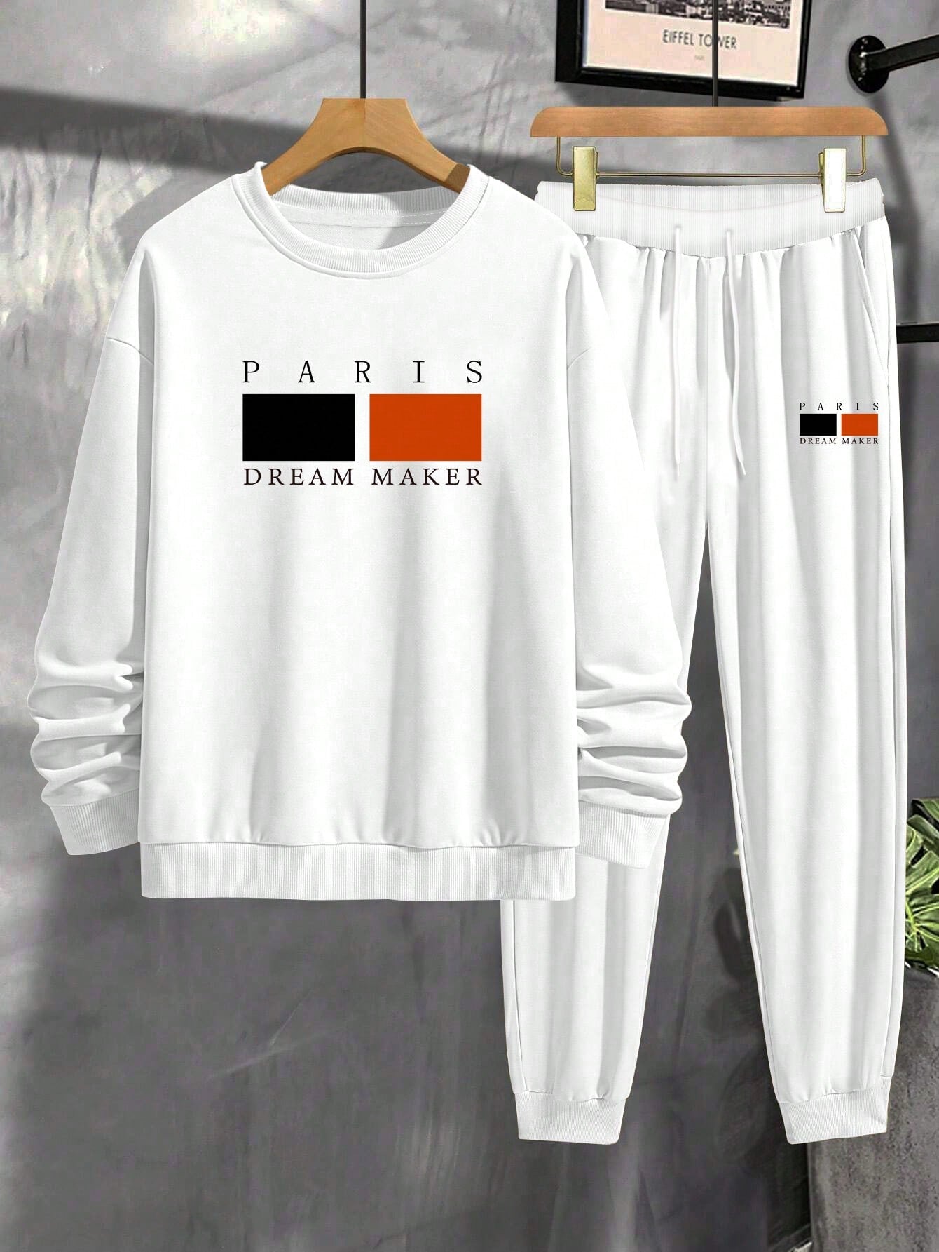 Manfinity Men's Casual Letter Print Oversized Sweatshirt And Jogger Pants Set