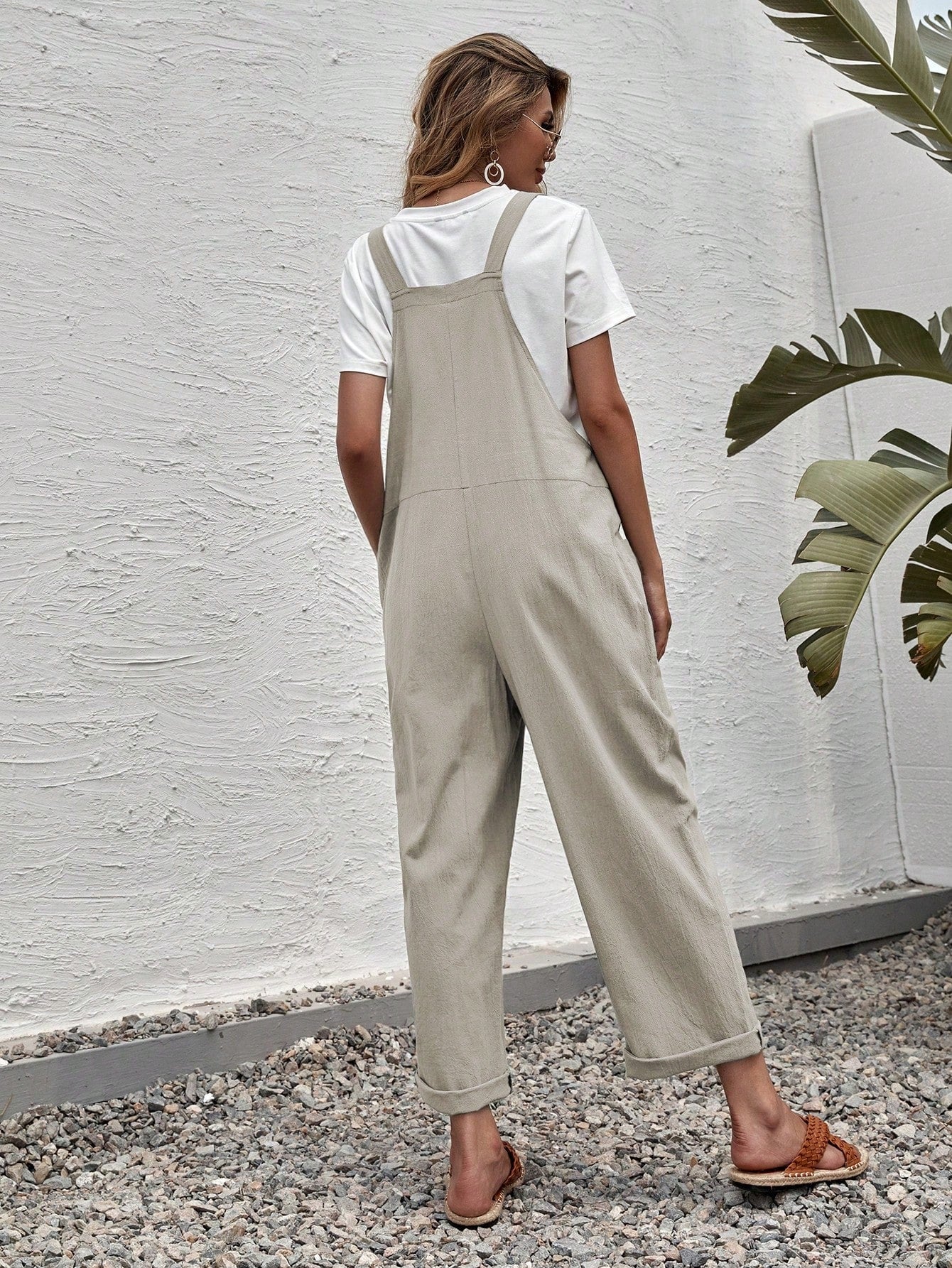 LUNE Solid Dual Pocket Suspender Jumpsuit