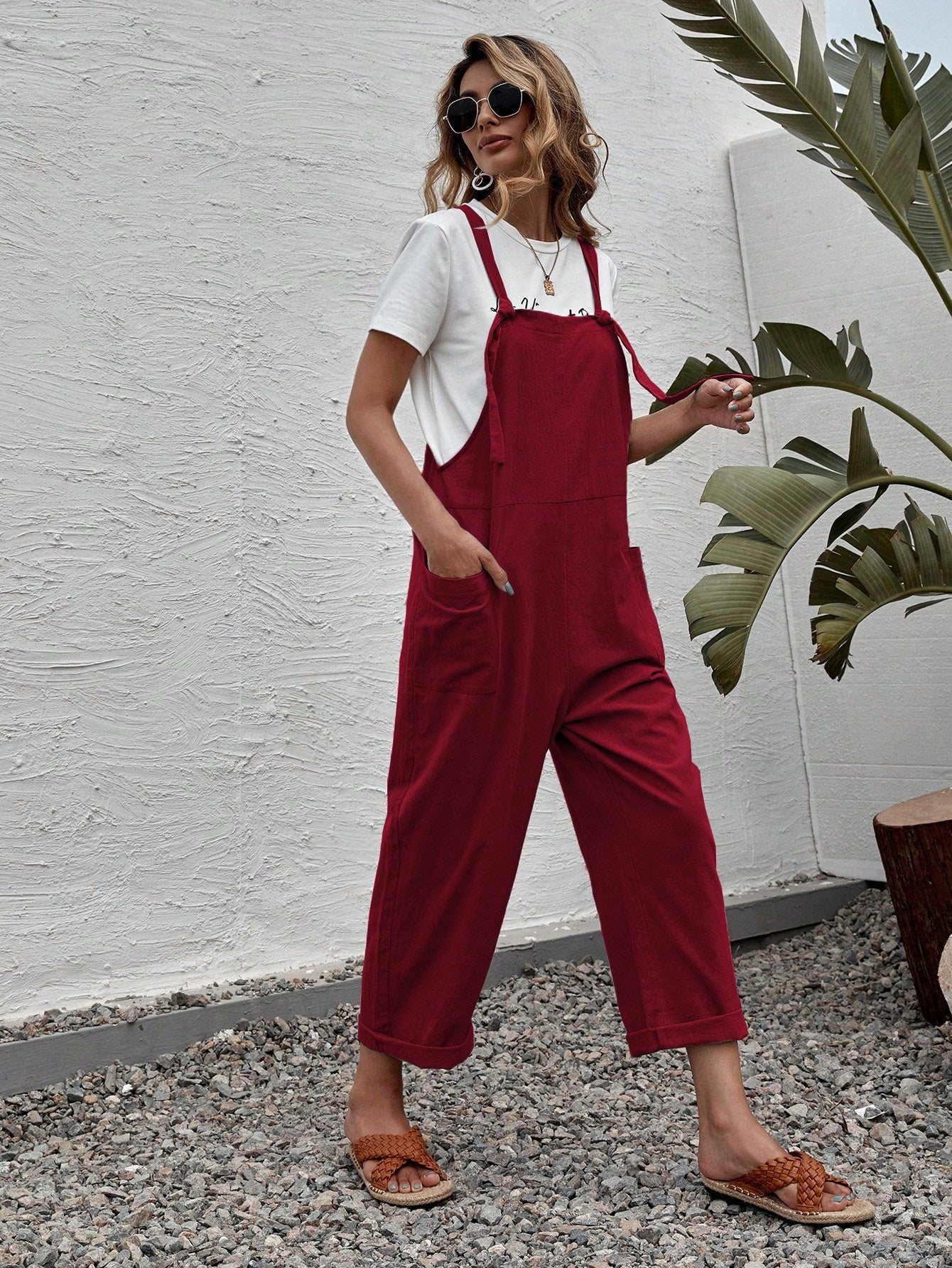 LUNE Solid Dual Pocket Suspender Jumpsuit