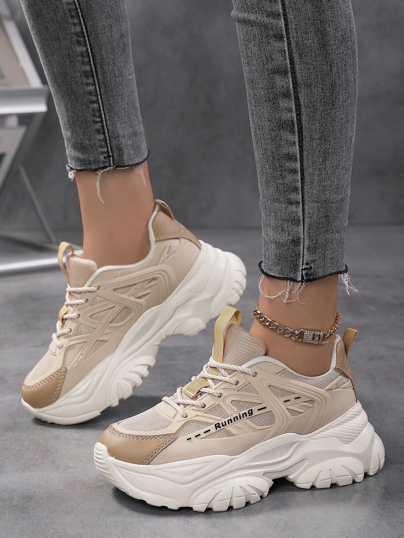 Women's Chunky Shoes 2023 Autumn New Personality Splicing Comfortable Shoes Popular Thick-soled Casual Sports Shoes