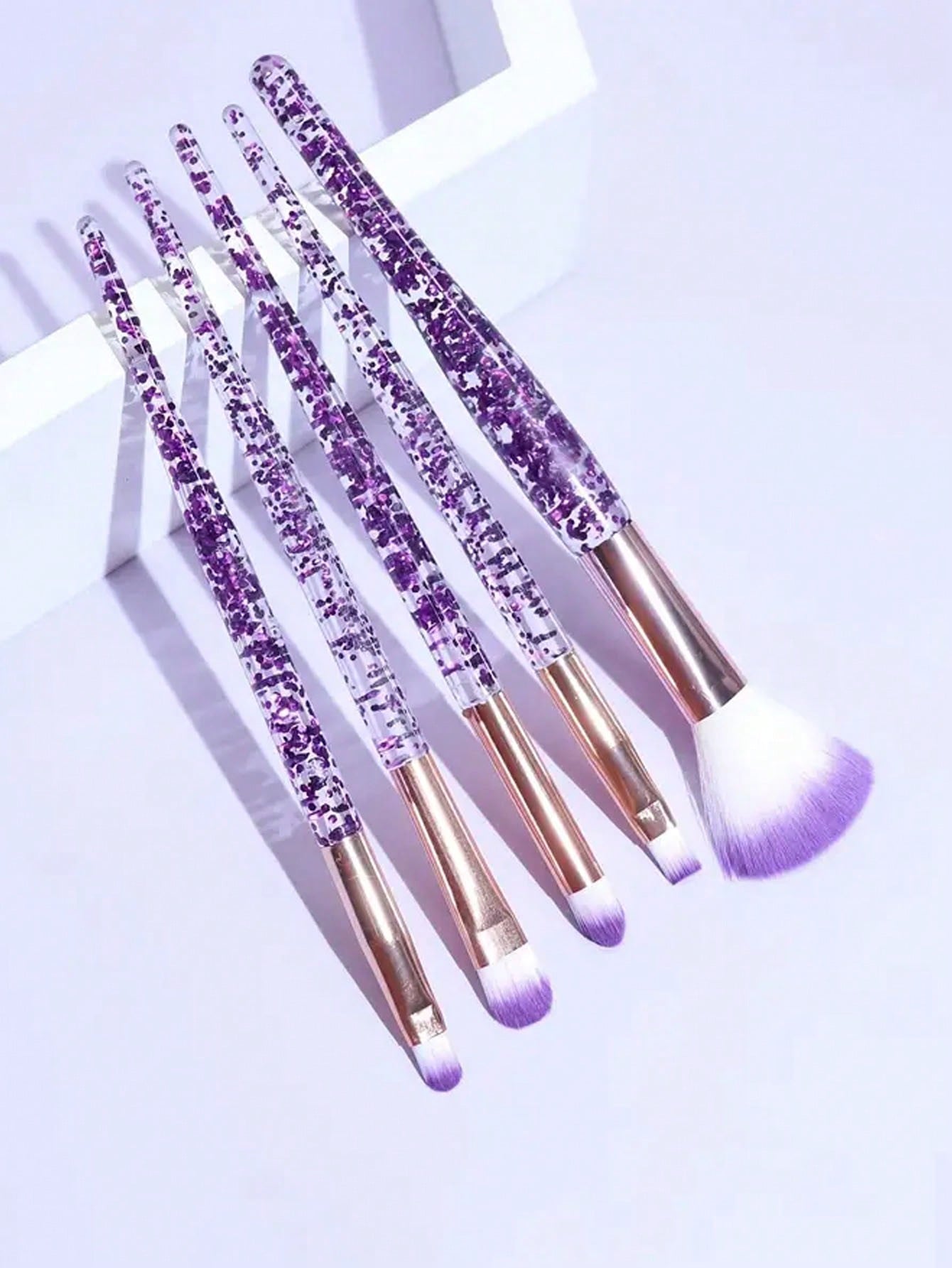 5pcs Purple Glitter Makeup Brushes Set For Women Including Professional Eye Shadow Brush And Face Powder Brush, Gift Boxed