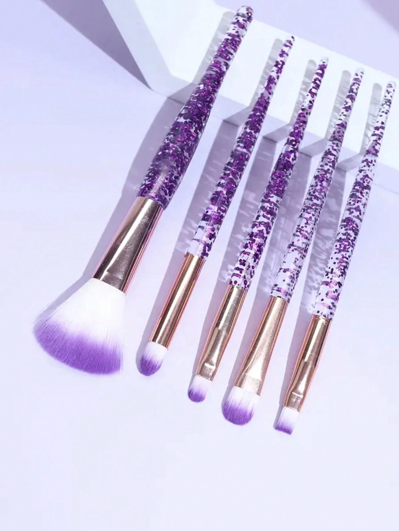 5pcs Purple Glitter Makeup Brushes Set For Women Including Professional Eye Shadow Brush And Face Powder Brush, Gift Boxed