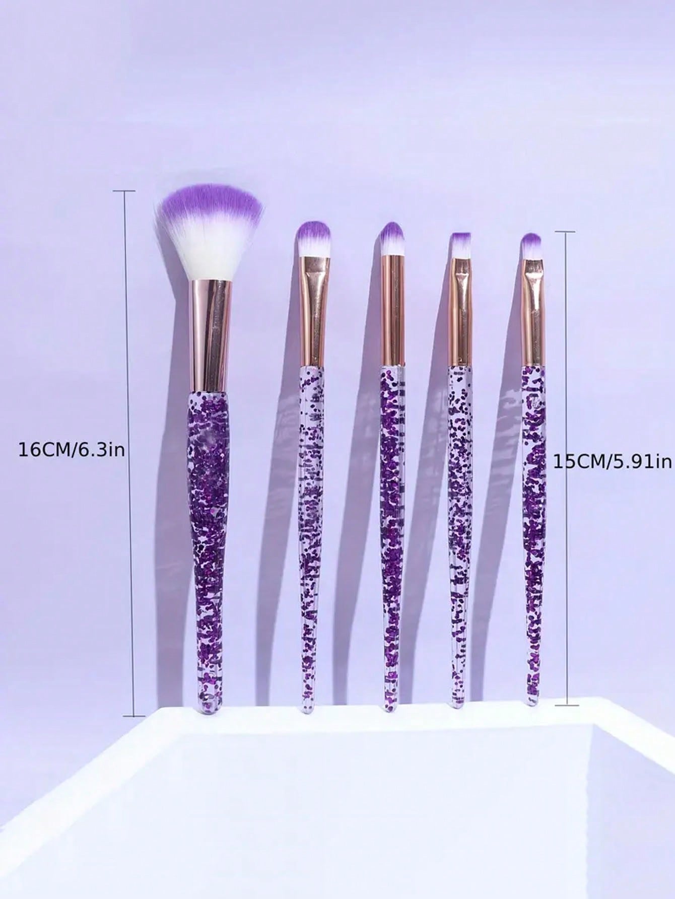 5pcs Purple Glitter Makeup Brushes Set For Women Including Professional Eye Shadow Brush And Face Powder Brush, Gift Boxed