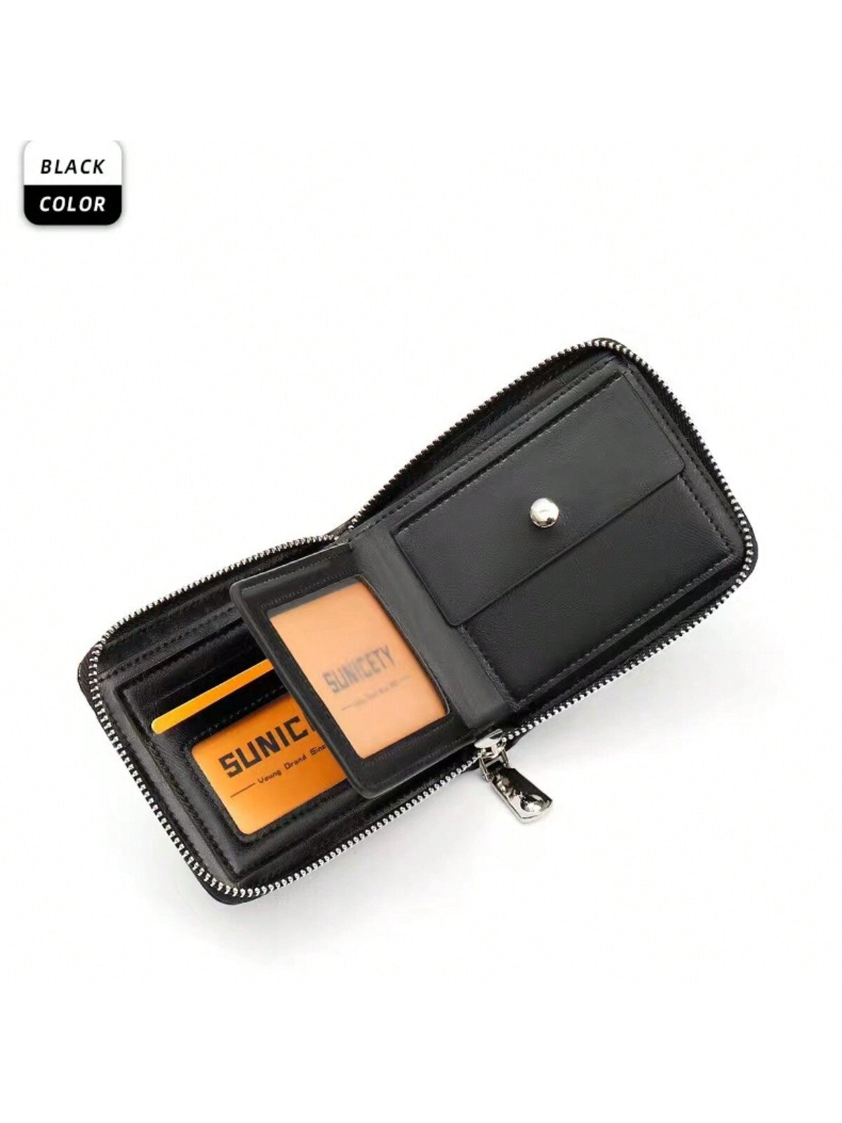 New Men'S Zipper Card Holder Color Block Short Wallet Leather Large Capacity Card Holder Vintage Multifunctional Card Bag Coin Purse