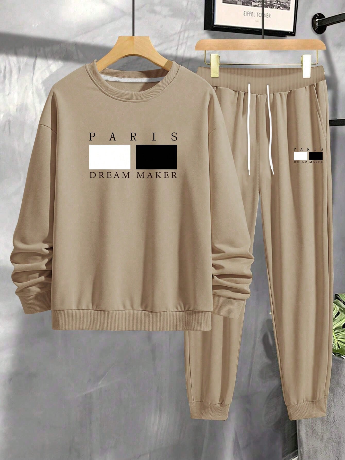 Manfinity Men's Casual Letter Print Oversized Sweatshirt And Jogger Pants Set