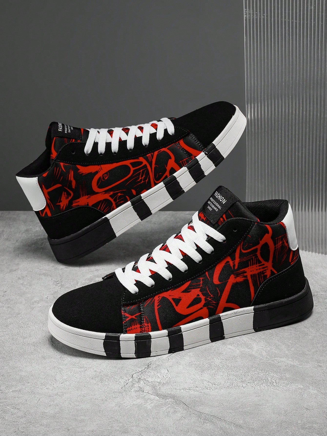 Men's Summer Graffiti Style Canvas Shoes With Tie Front, Fashionable Breathable Flat Casual Board Shoes