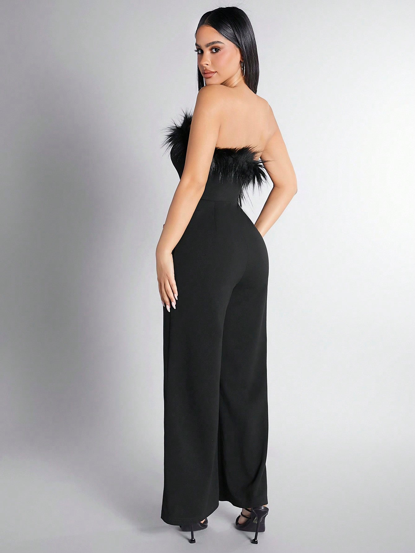 PETITE Women'S Strapless Jumpsuit With Fur Splice