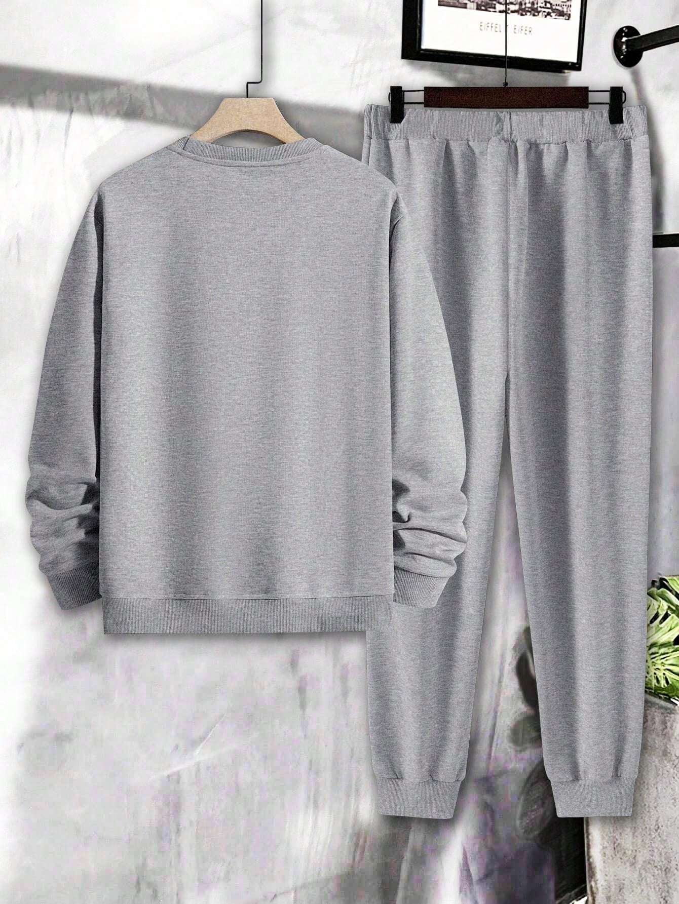 Manfinity Men's Casual Letter Print Oversized Sweatshirt And Jogger Pants Set