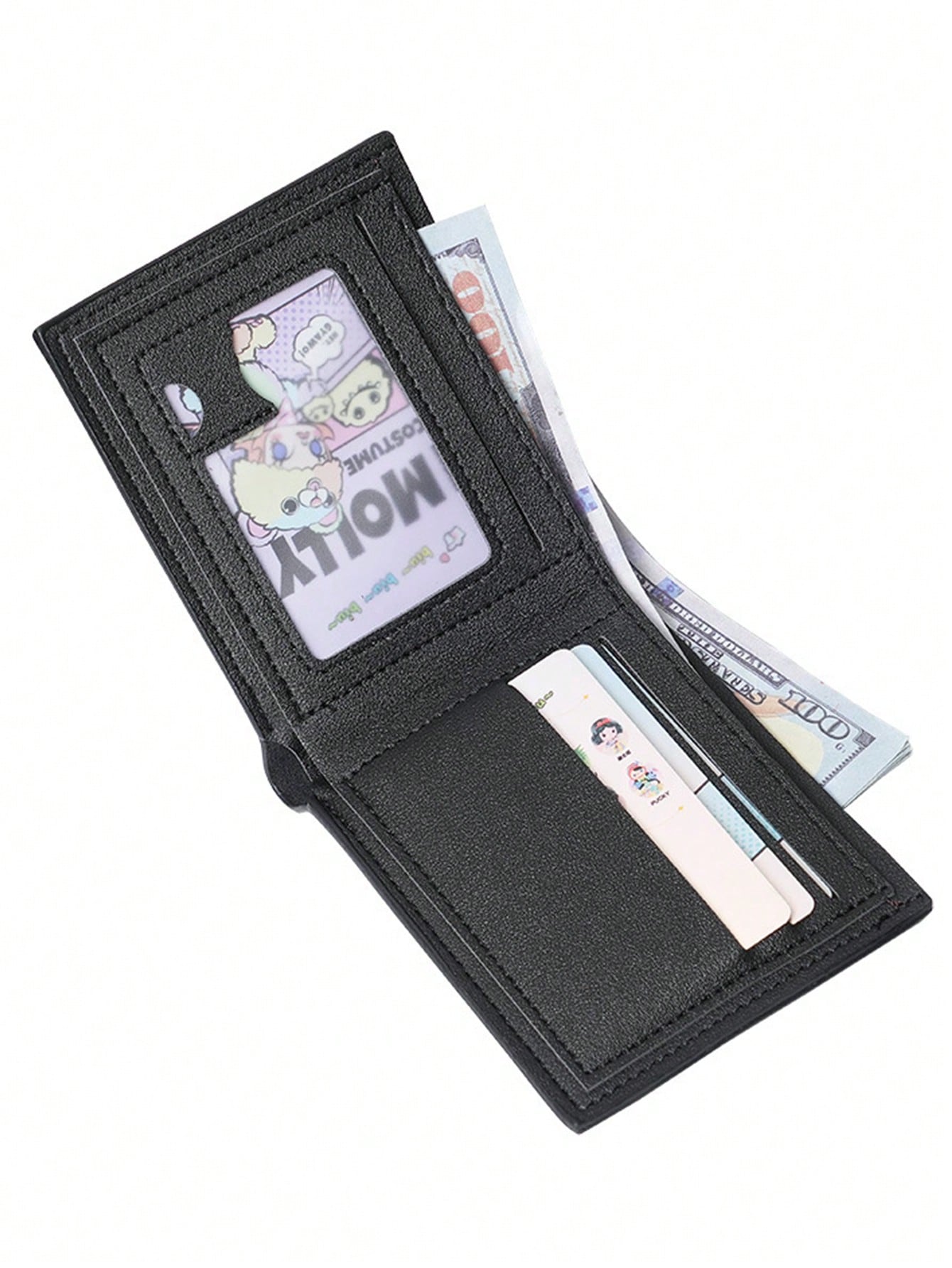 1pc Men's High-end Ultra-thin Black Leather Wallet With Multiple Card Slots And Inner Zipper Compartment