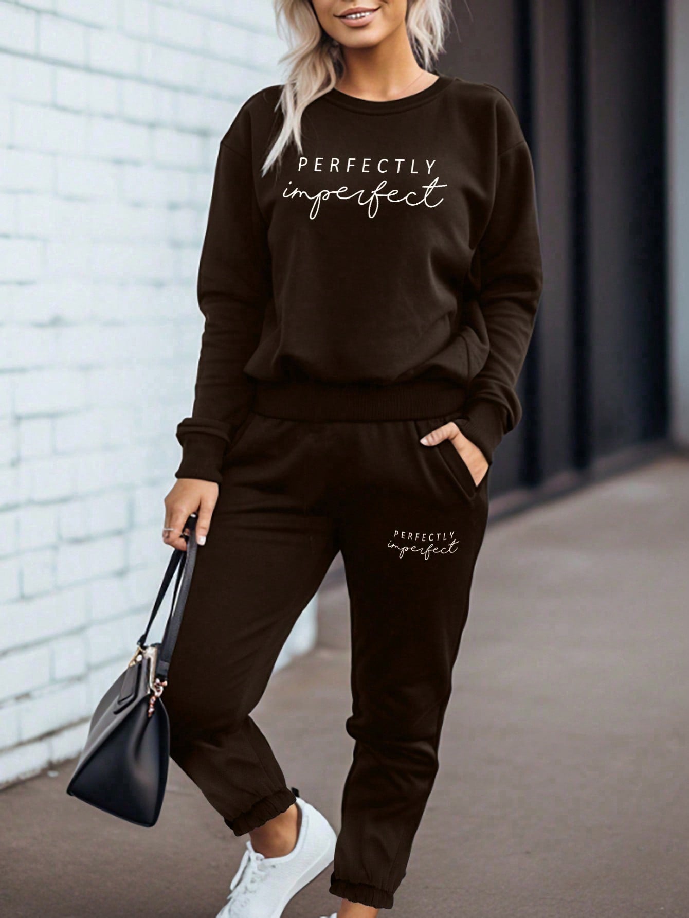 Letter Graphic Drop Shoulder Sweatshirt & Sweatpants