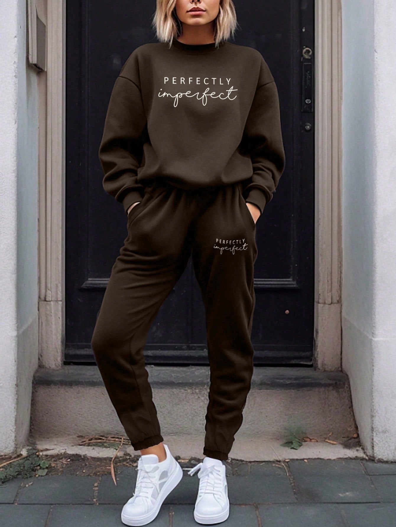 Letter Graphic Drop Shoulder Sweatshirt & Sweatpants