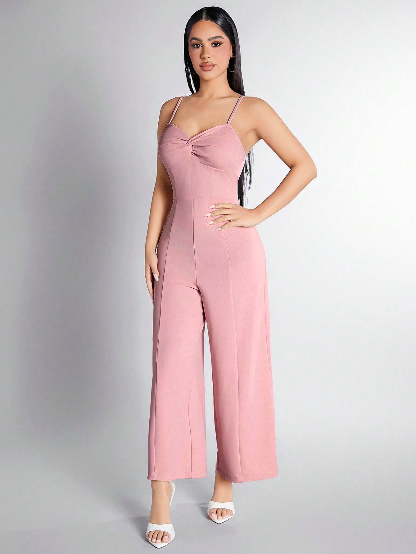 PETITE Knotted Detail Spaghetti Strap Wide Leg Jumpsuit