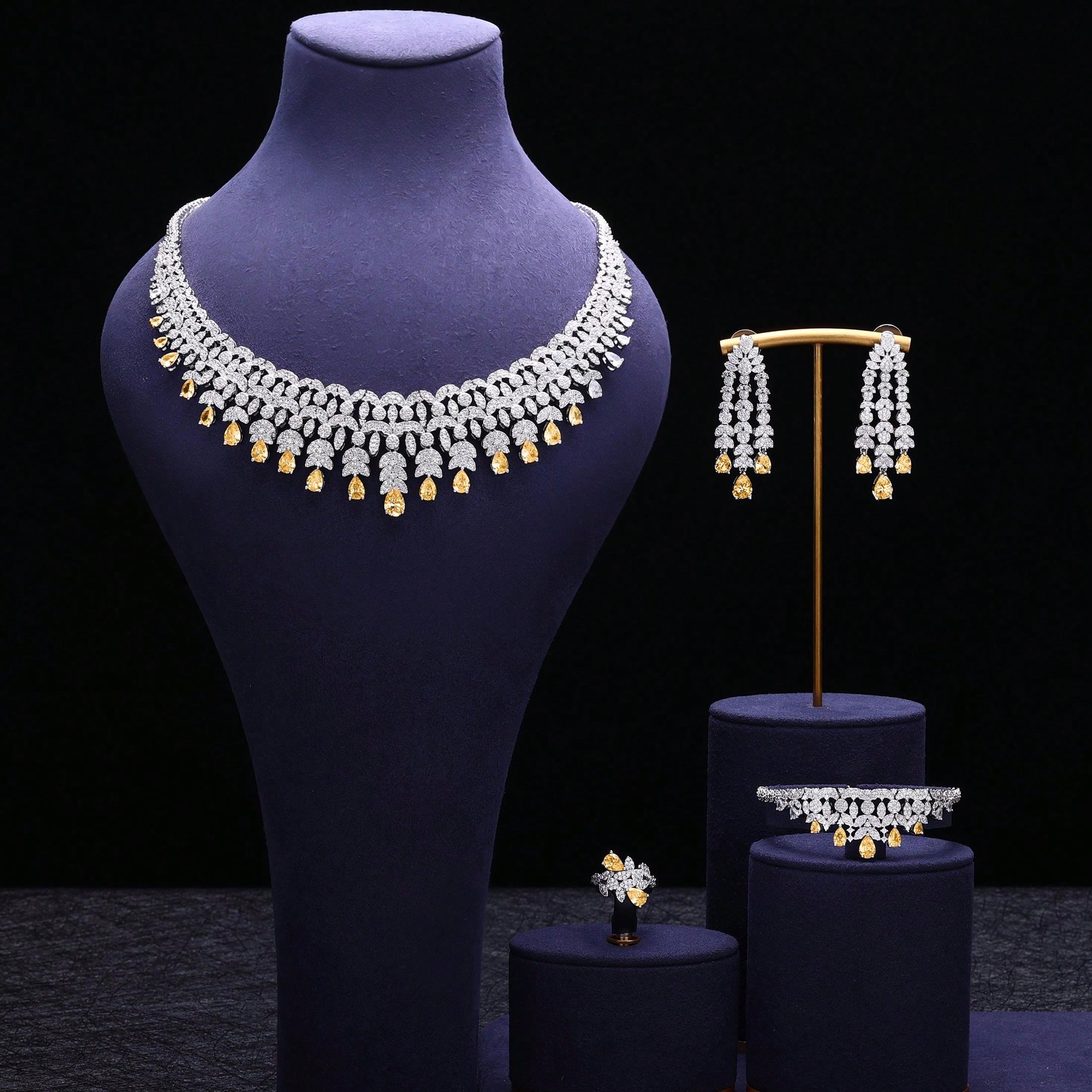 Shiny Exquisite Nigeria CZ Crystal Wedding 4pcs Dubai Bridal Zirconia Full Jewelry Sets For Women Party