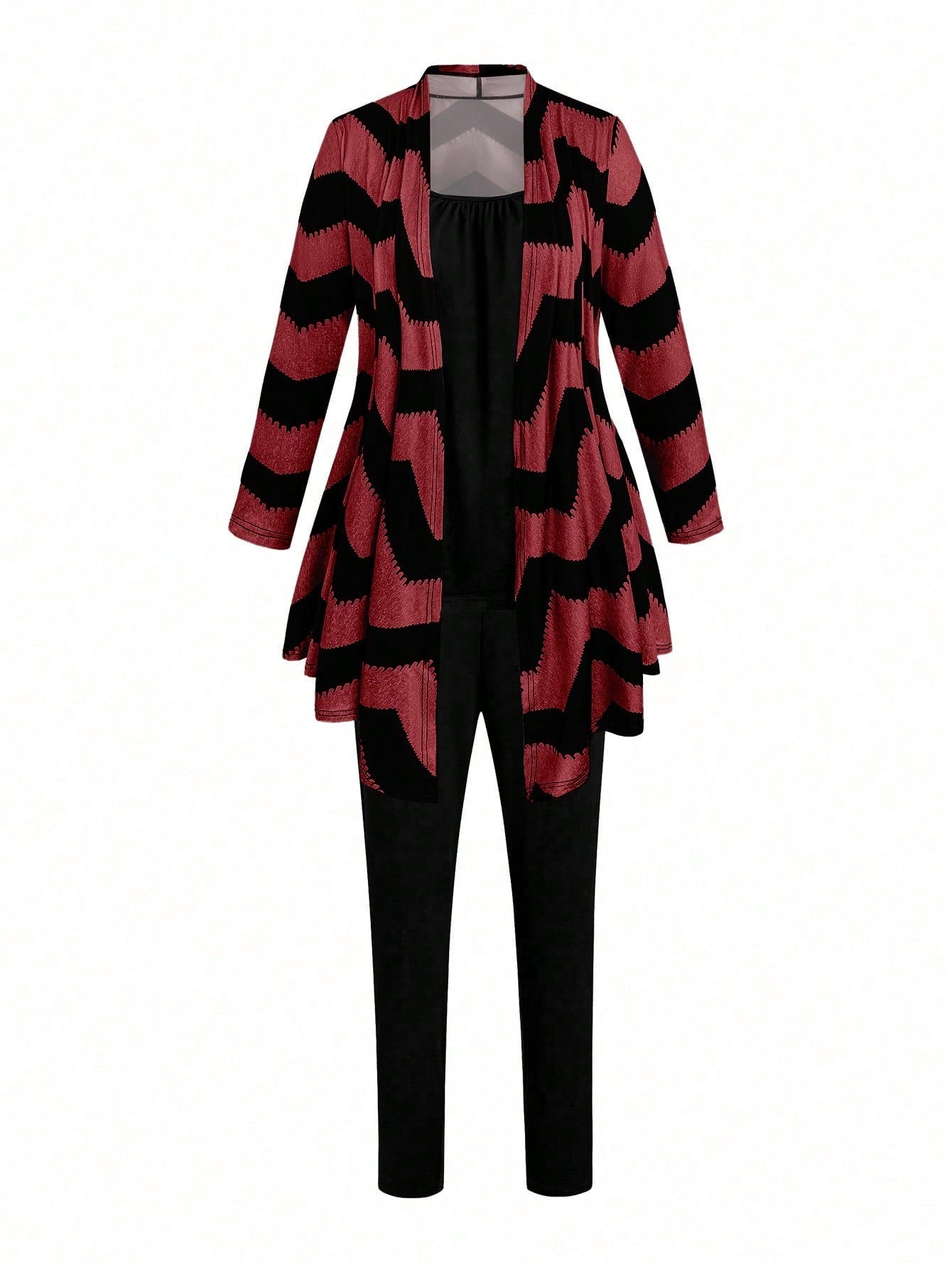 LUNE Plus Chevron Print Open Front Coat & Pants