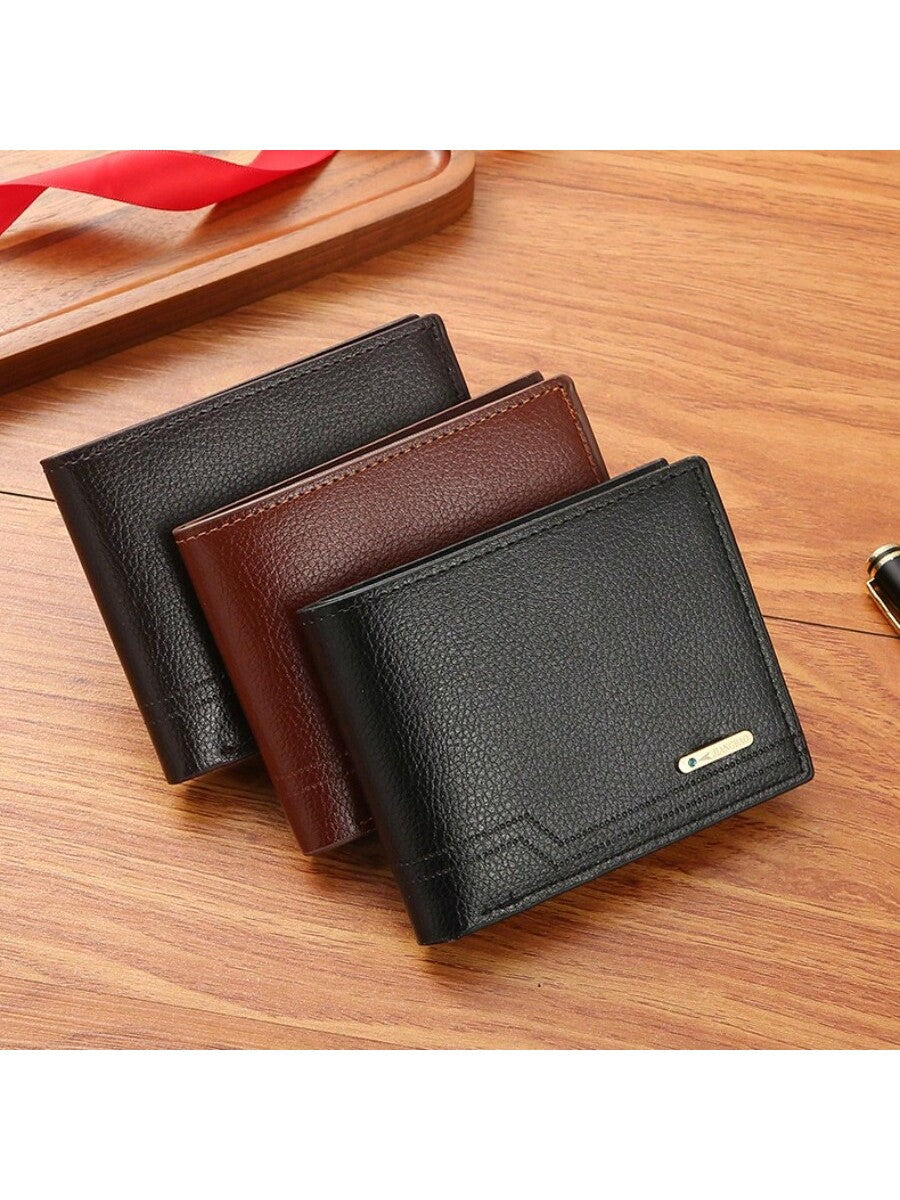 1pcs Men'S Short Wallet Premium Youth Litchi Pattern Zipper Coin Wallet For Boyfriend Gift