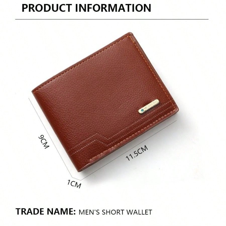 1pcs Men'S Short Wallet Premium Youth Litchi Pattern Zipper Coin Wallet For Boyfriend Gift