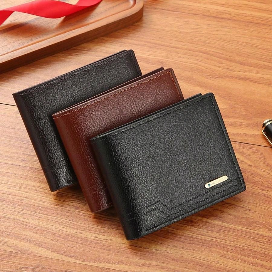 1pcs Men'S Short Wallet Premium Youth Litchi Pattern Zipper Coin Wallet For Boyfriend Gift