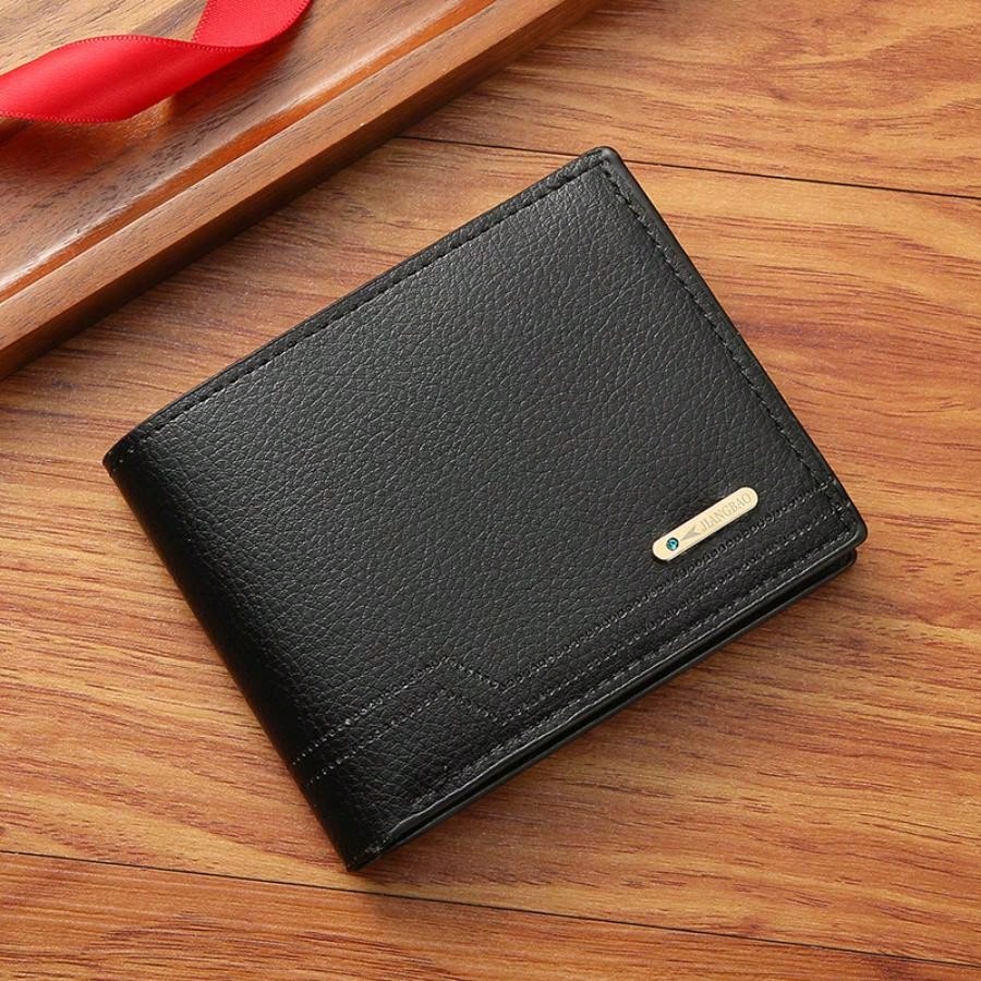 1pcs Men'S Short Wallet Premium Youth Litchi Pattern Zipper Coin Wallet For Boyfriend Gift