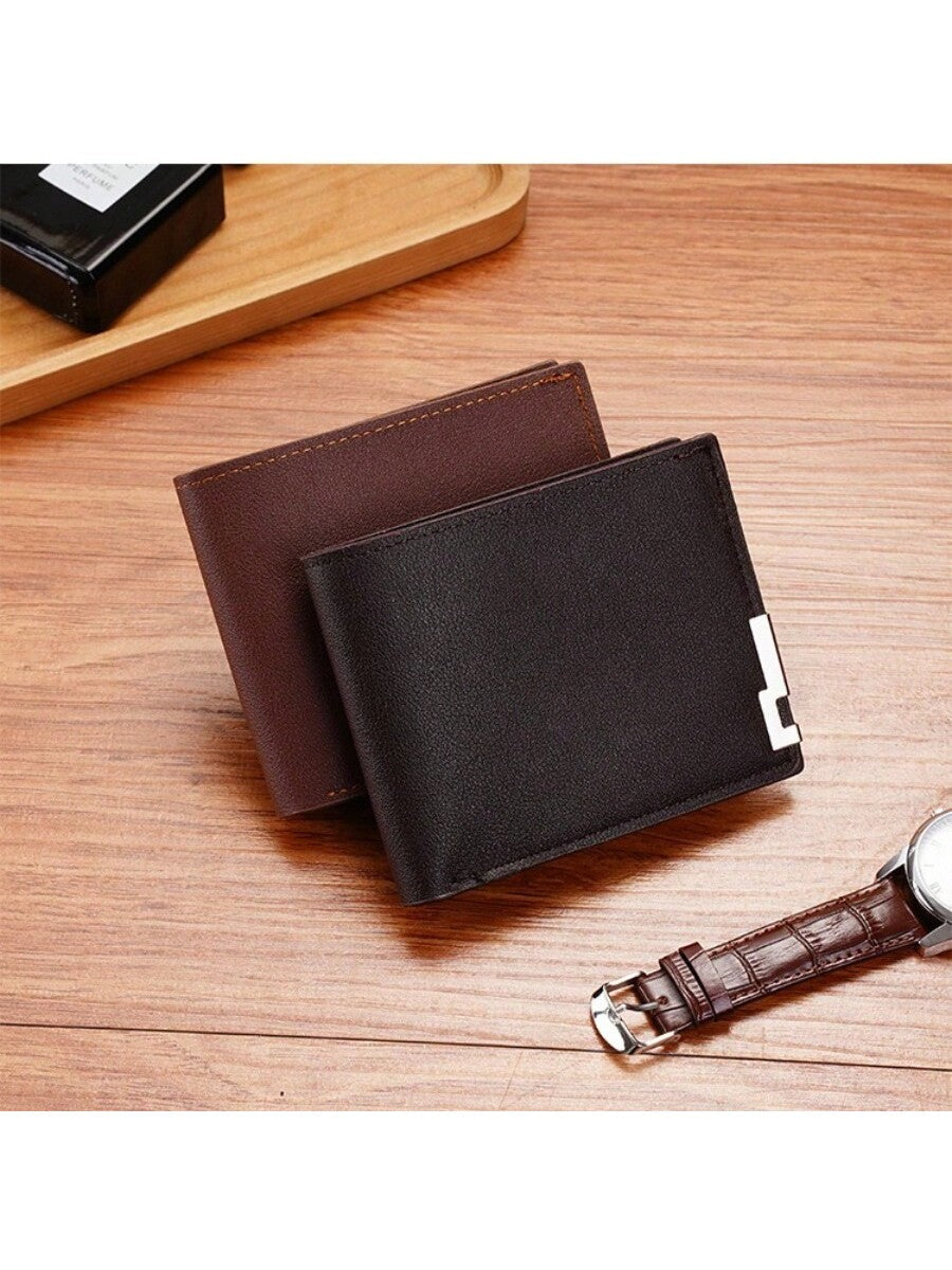 1pcs Men'S Short Wallet Premium Youth Litchi Pattern Zipper Coin Wallet For Boyfriend Gift