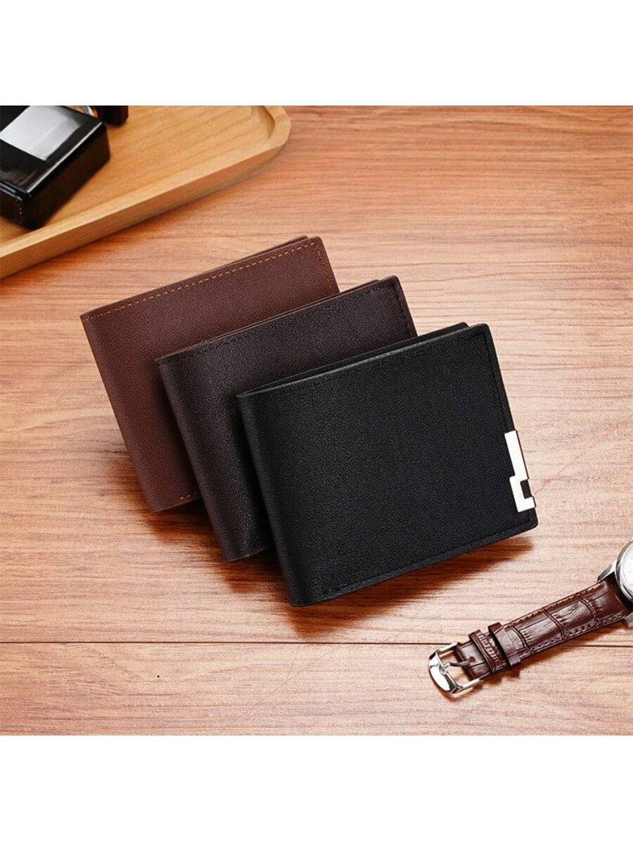 1pcs Men'S Short Wallet Premium Youth Litchi Pattern Zipper Coin Wallet For Boyfriend Gift