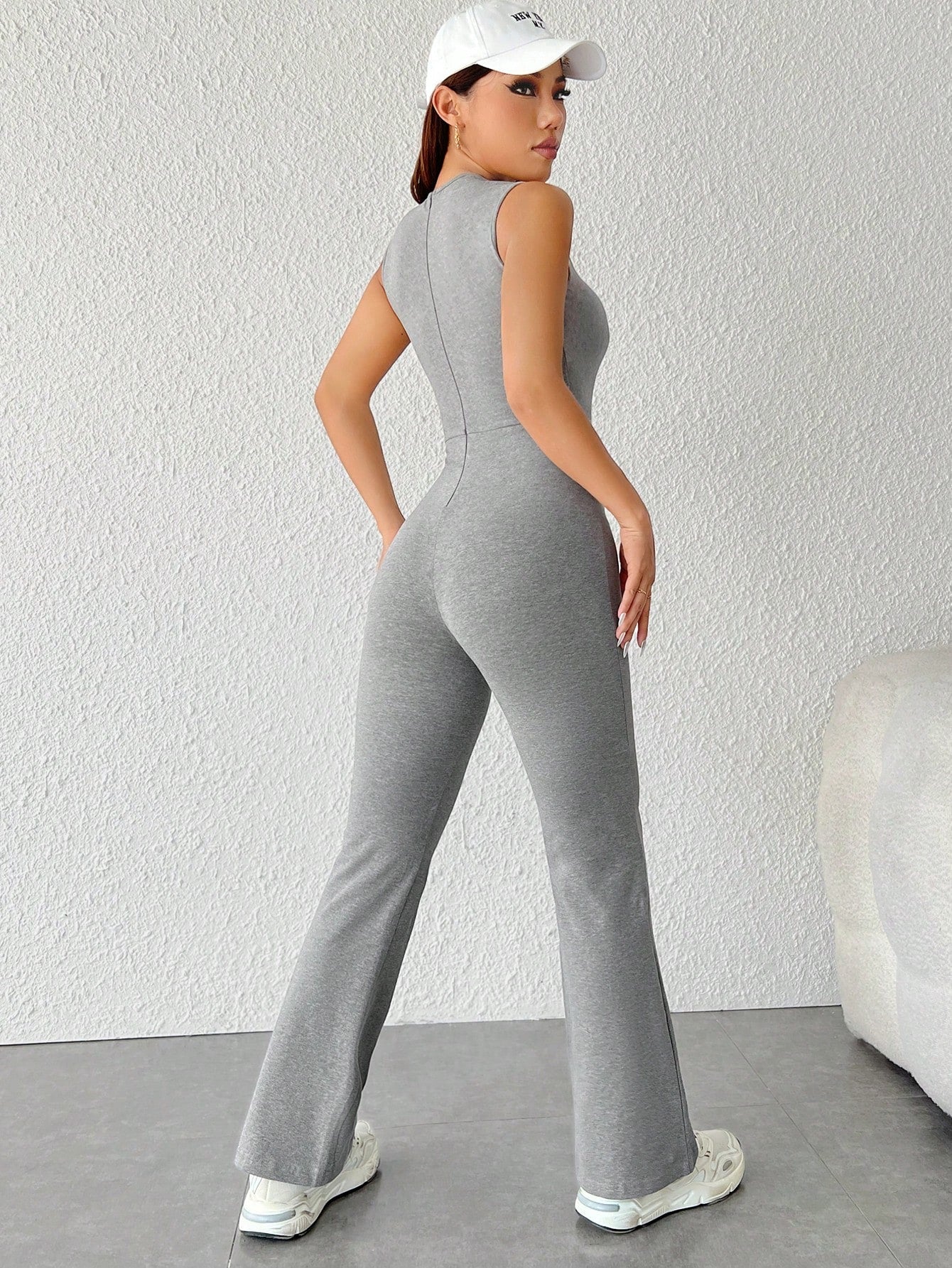 PETITE Solid Flare Leg Tank Jumpsuit