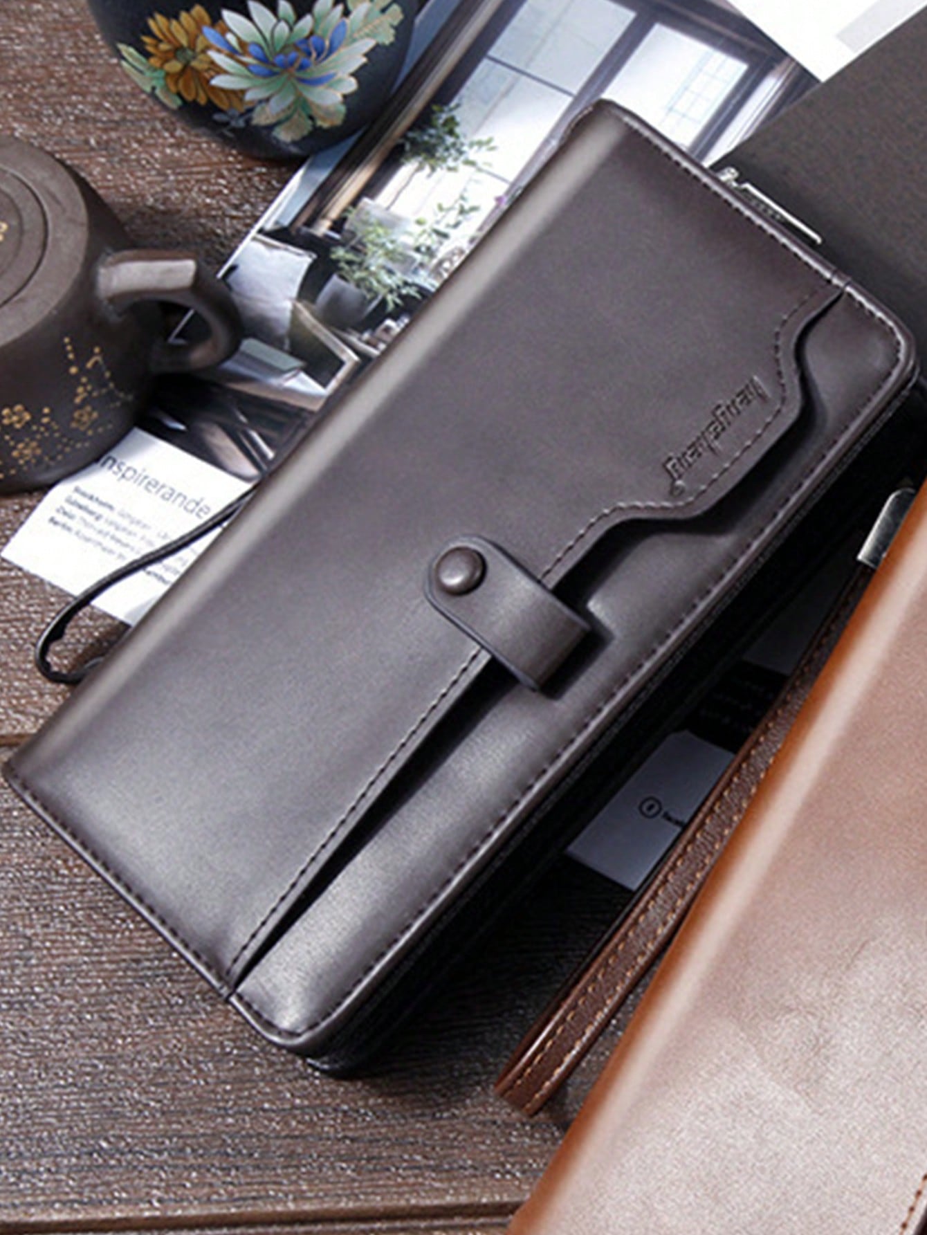 1 Men'S Fashion Business Long Clutch Multi-Card Slot Inner Zipper Multi-Functional Clip Wallet Clutch Wallet Men'S Wallet