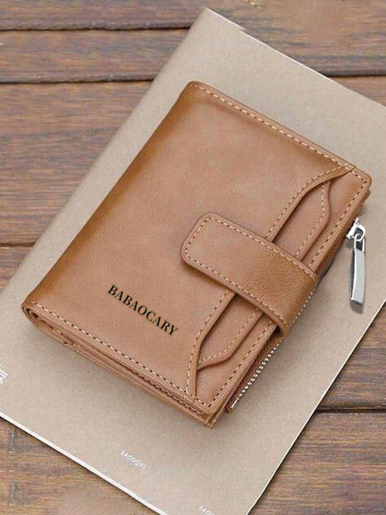 1 Men's Personalized Trendy Business Vertical Style Multi-card Slot Inner Zipper Multifunctional Brown Wallet