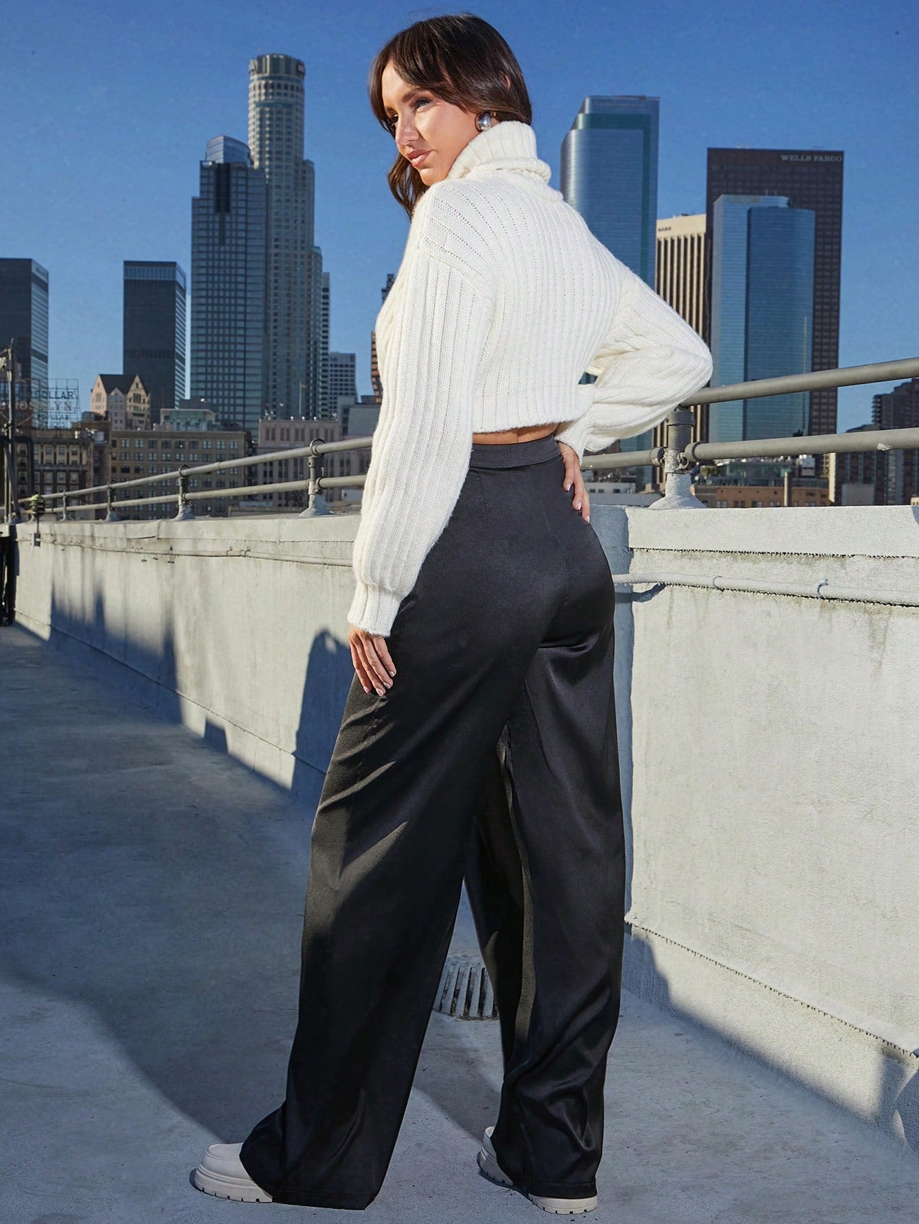 Storm Apparel Asymmetric Wrap Tie Satin Pants