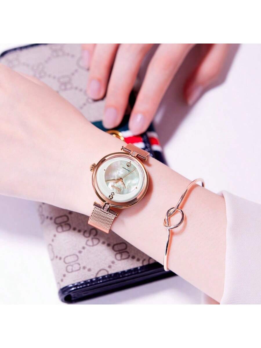 Nesun Women's Mechanical Watch With Rose Gold Mesh Strap, Night Light And Date Display, Simple And Fashionable Fit For Daily Wear