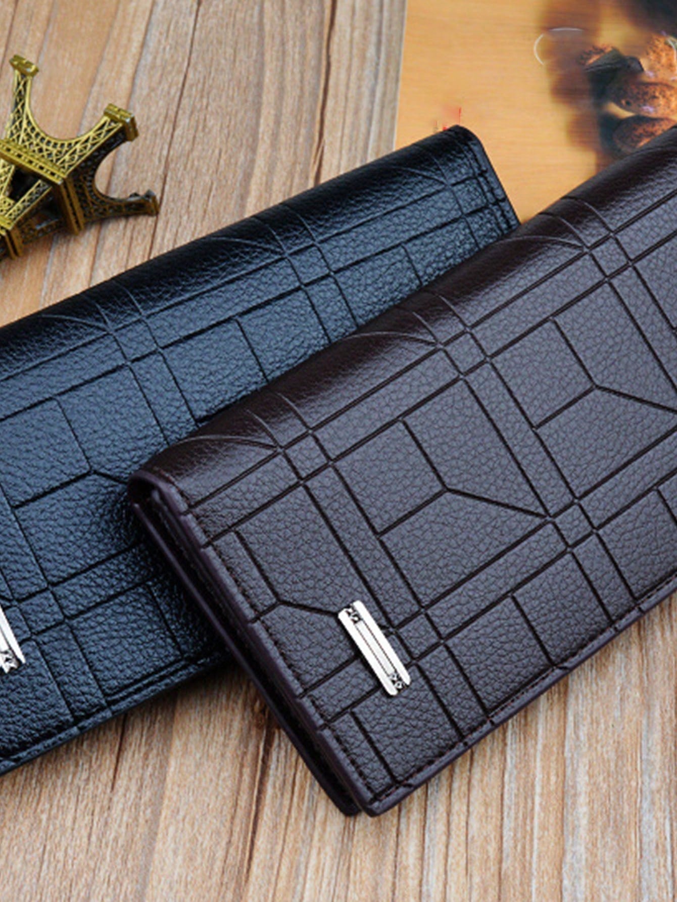 1pc Men'S New Fashion Long Wallet With Embossed Pattern, Vertical Open Suit Packet, Large Capacity And Soft Leather Design