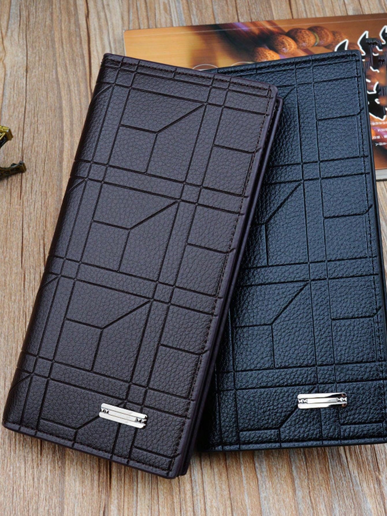 1pc Men'S New Fashion Long Wallet With Embossed Pattern, Vertical Open Suit Packet, Large Capacity And Soft Leather Design