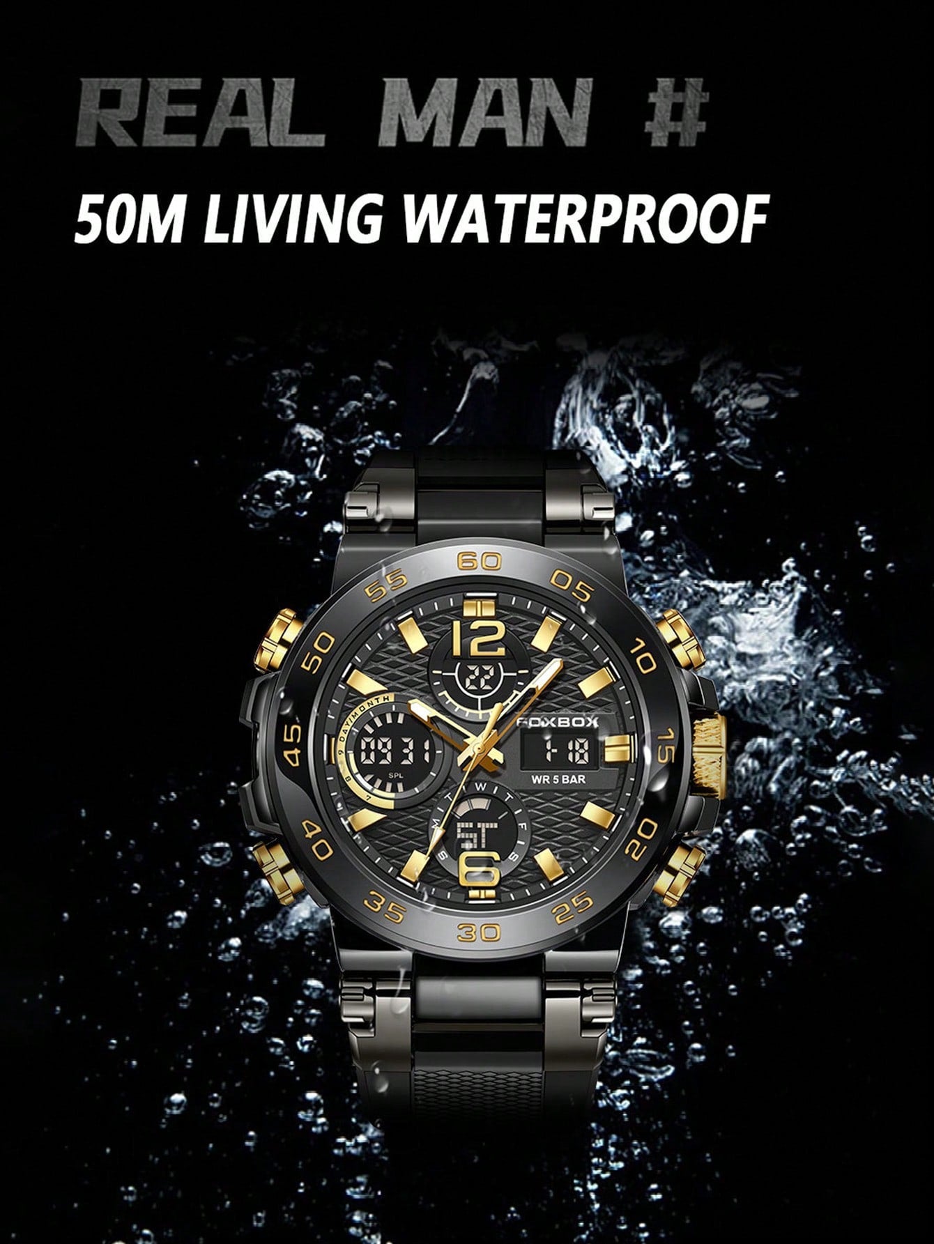 Fb0033 Fashion Round Dial Dual Display Men's Electronic Watch