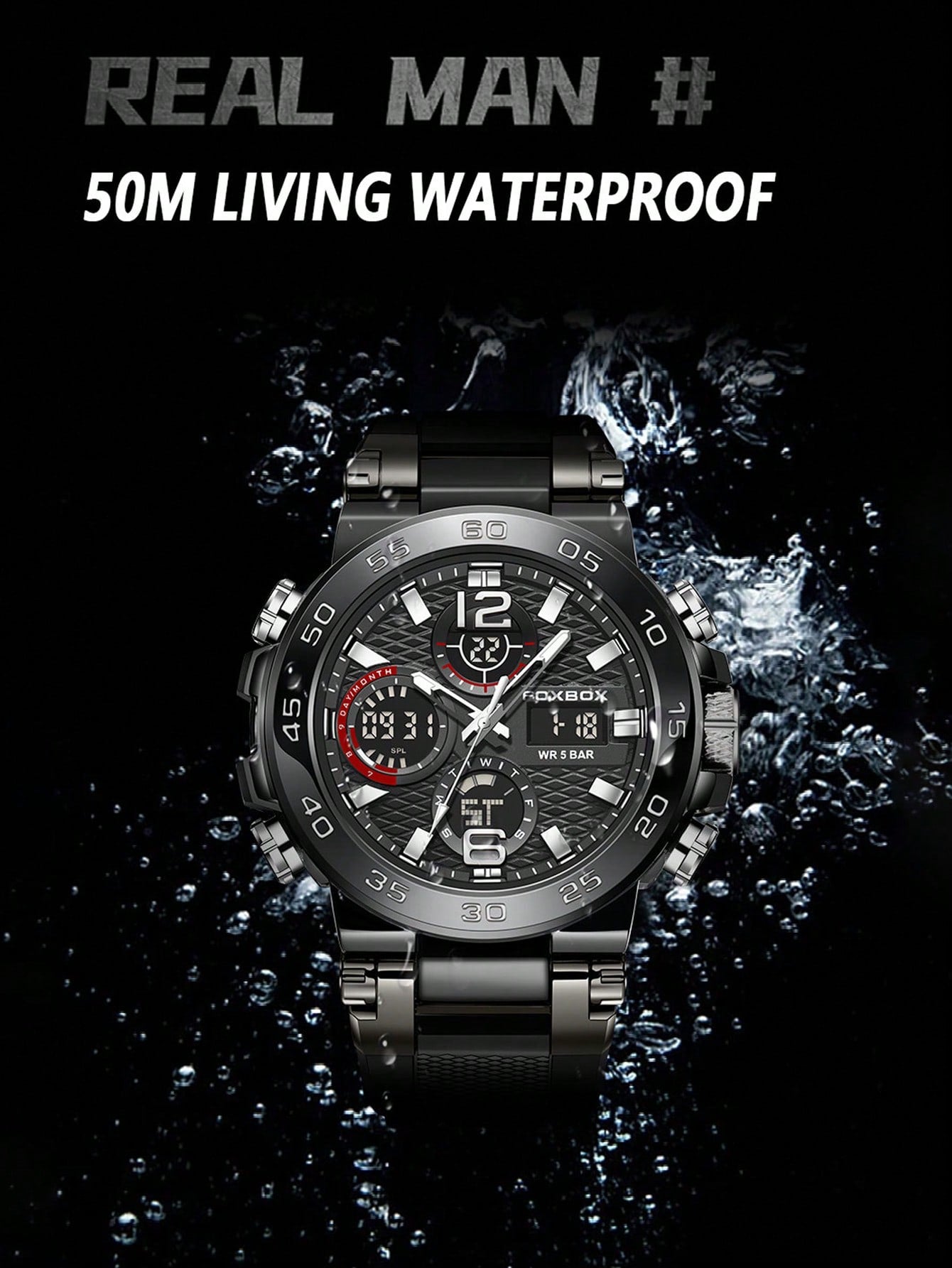 Fb0033 Fashion Round Dial Dual Display Men's Electronic Watch