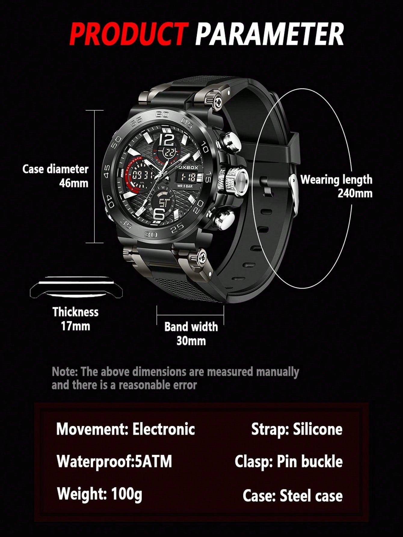 Fb0033 Fashion Round Dial Dual Display Men's Electronic Watch