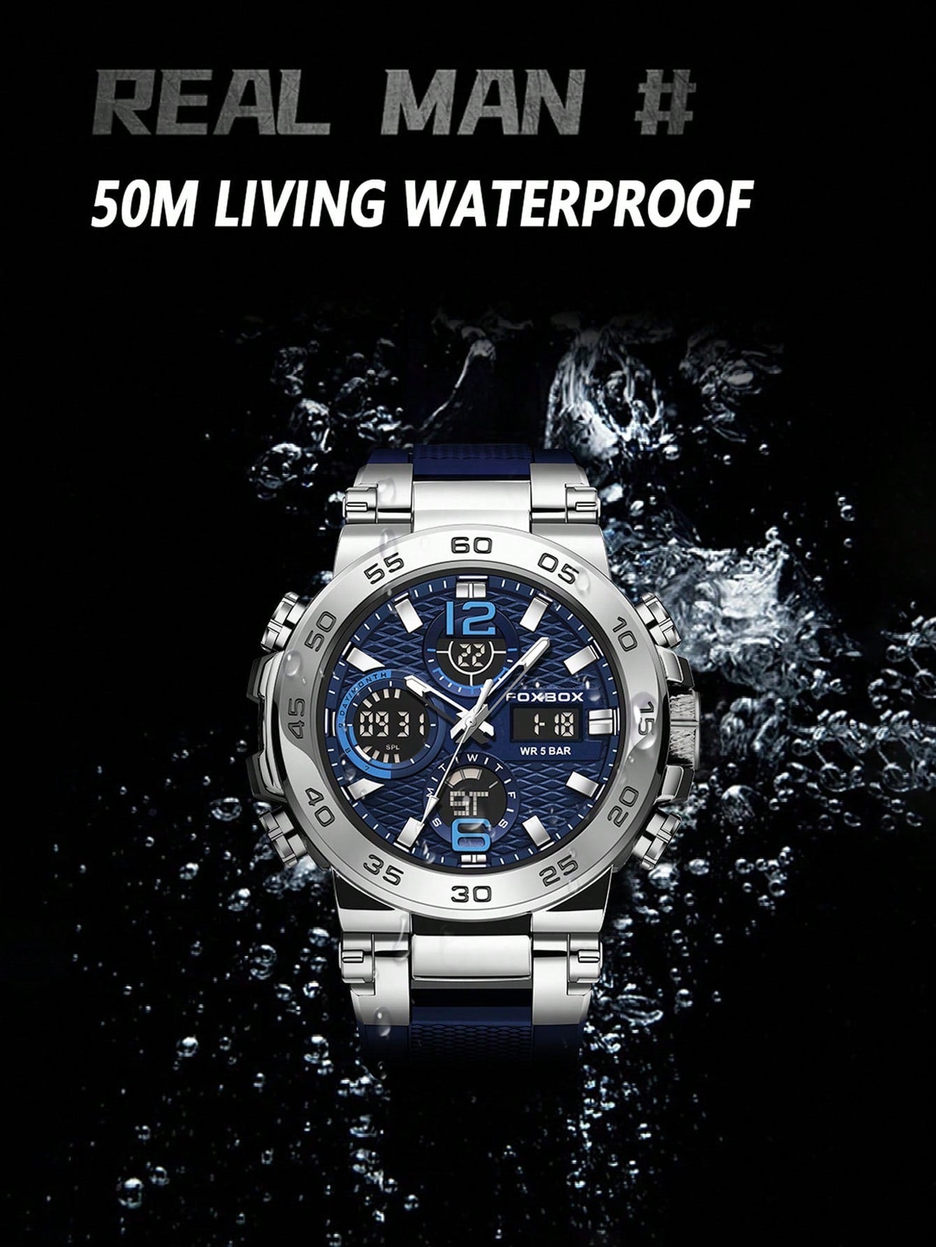 Fb0033 Fashion Round Dial Dual Display Men's Electronic Watch