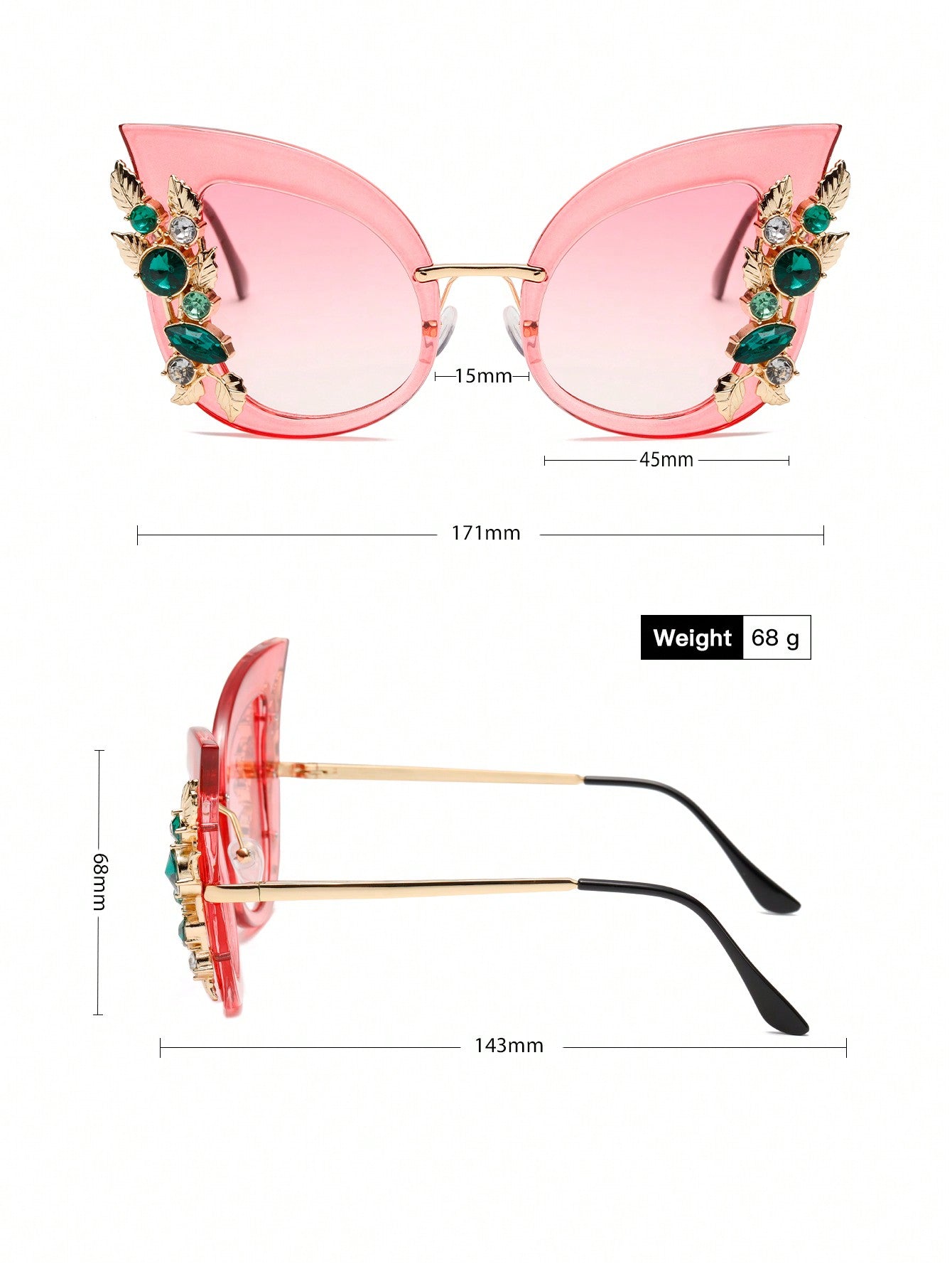 1pc Ladies' Pink Frame Pink Lens Cat Eye Style Sunglasses With Crystal Decoration For Parties, Dances, Beaches, Sun-Protection