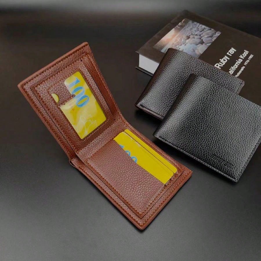 1pc Business Men'S Vintage Short Wallet Solid Loose-Leaf Coin Bag Small Wallet Large Capacity Document Bag Card Wallet Wallet