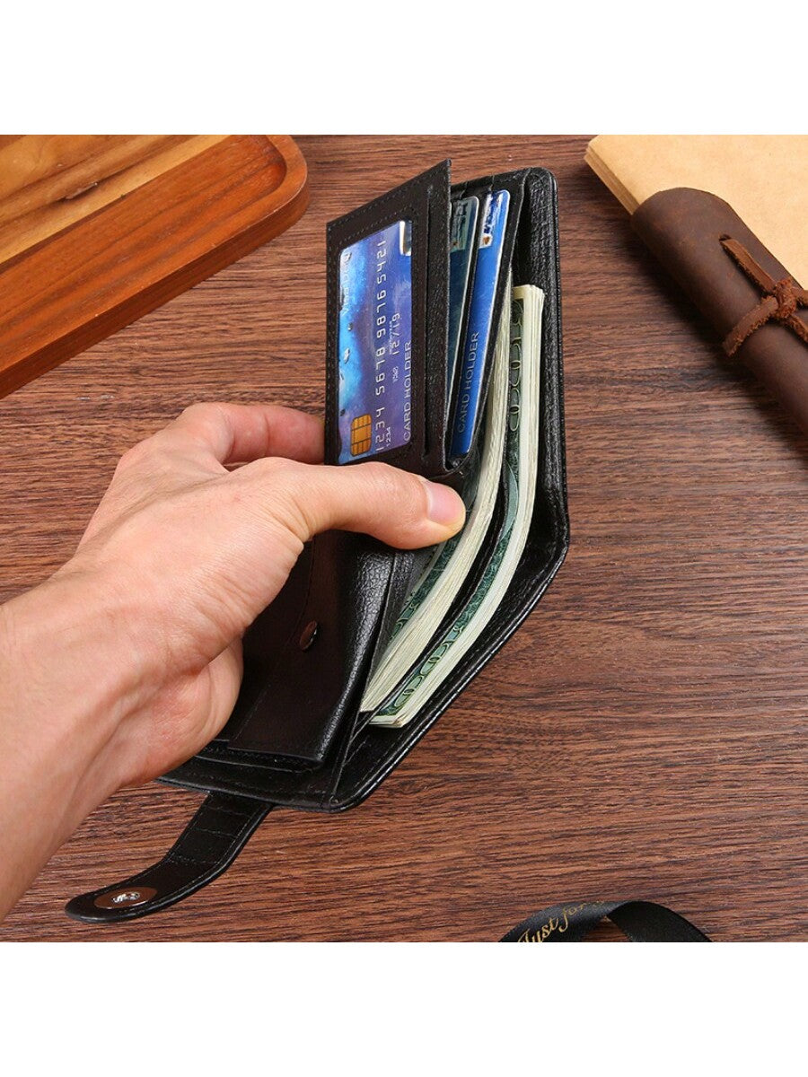 1pc Gift Men'S Business Men'S Retro Short Wallet Solid Loose Leaf Coin Bag Small Wallet Large Capacity File Bag Card Wallet