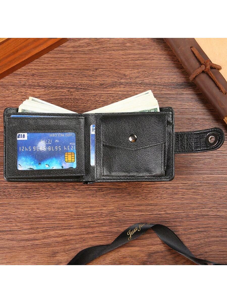 1pc Gift Men'S Business Men'S Retro Short Wallet Solid Loose Leaf Coin Bag Small Wallet Large Capacity File Bag Card Wallet