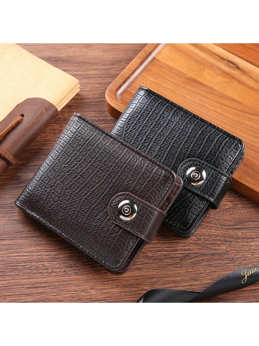 1pc Gift Men'S Business Men'S Retro Short Wallet Solid Loose Leaf Coin Bag Small Wallet Large Capacity File Bag Card Wallet